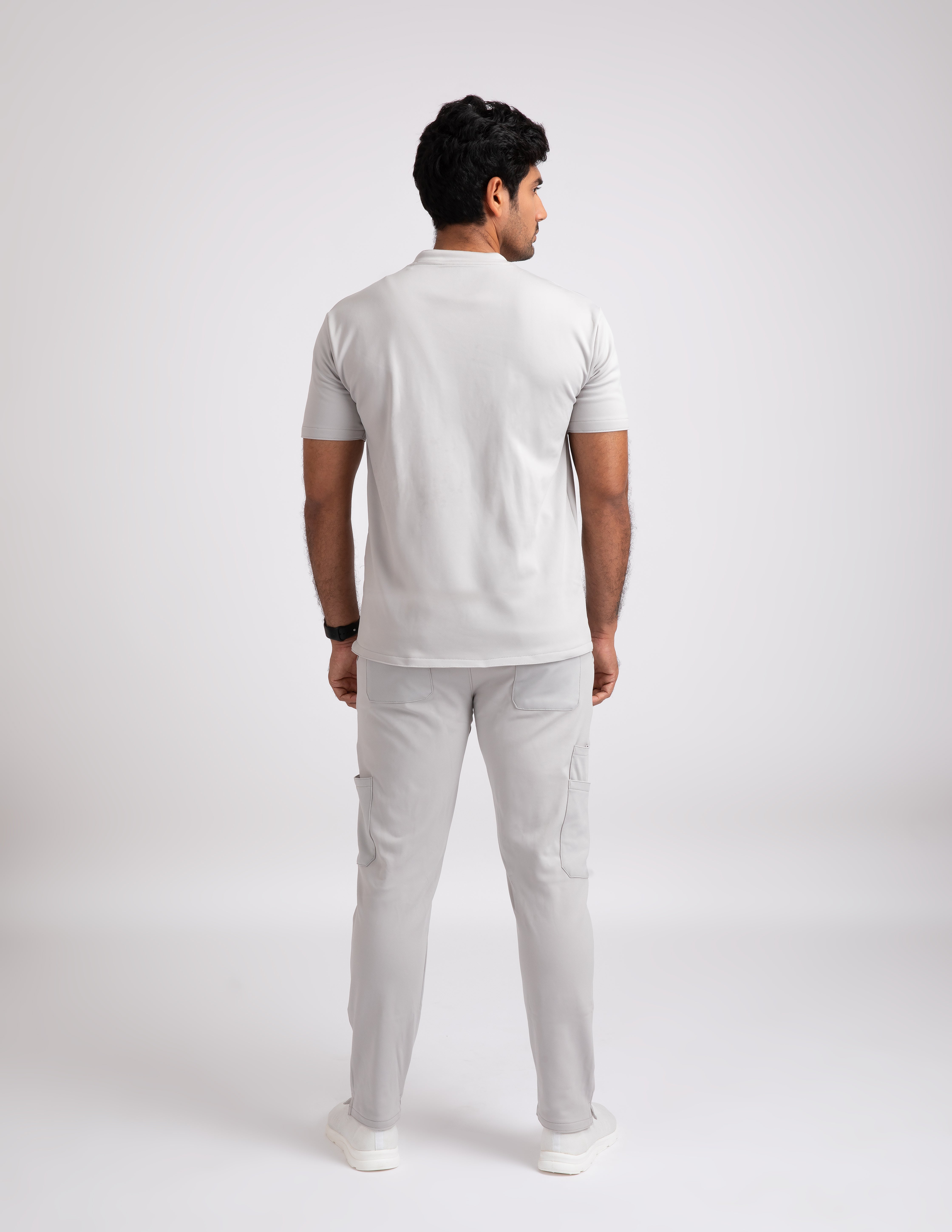 Alabaster White V Neck Straight Pant 4 way Stretch PRO Fabric Male Full set Scrub M PRO Fabric 2 Layer