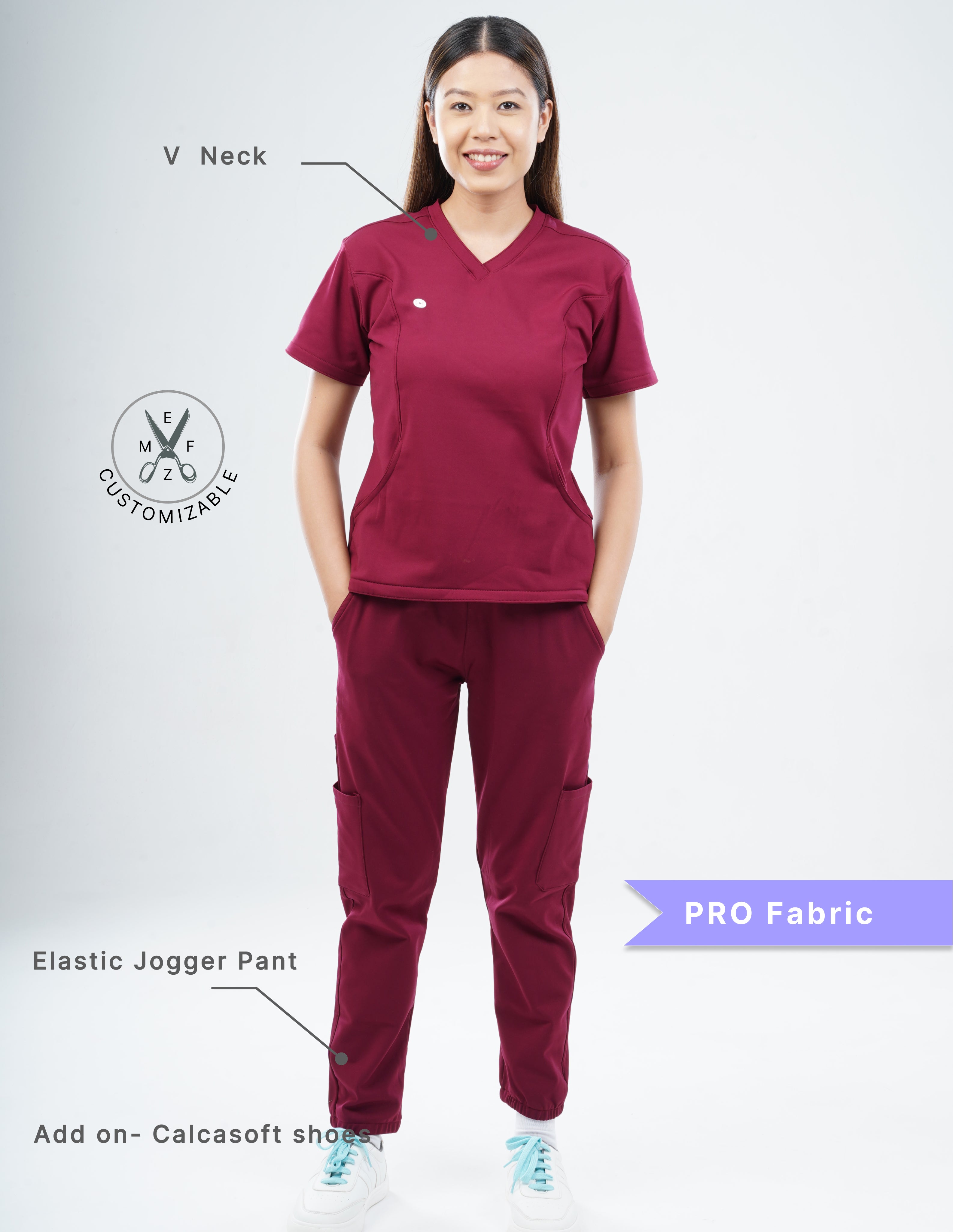 CARMINE RED V Neck / Jogger Pant / 4 way Stretch(FemaleFullset) MKZ12