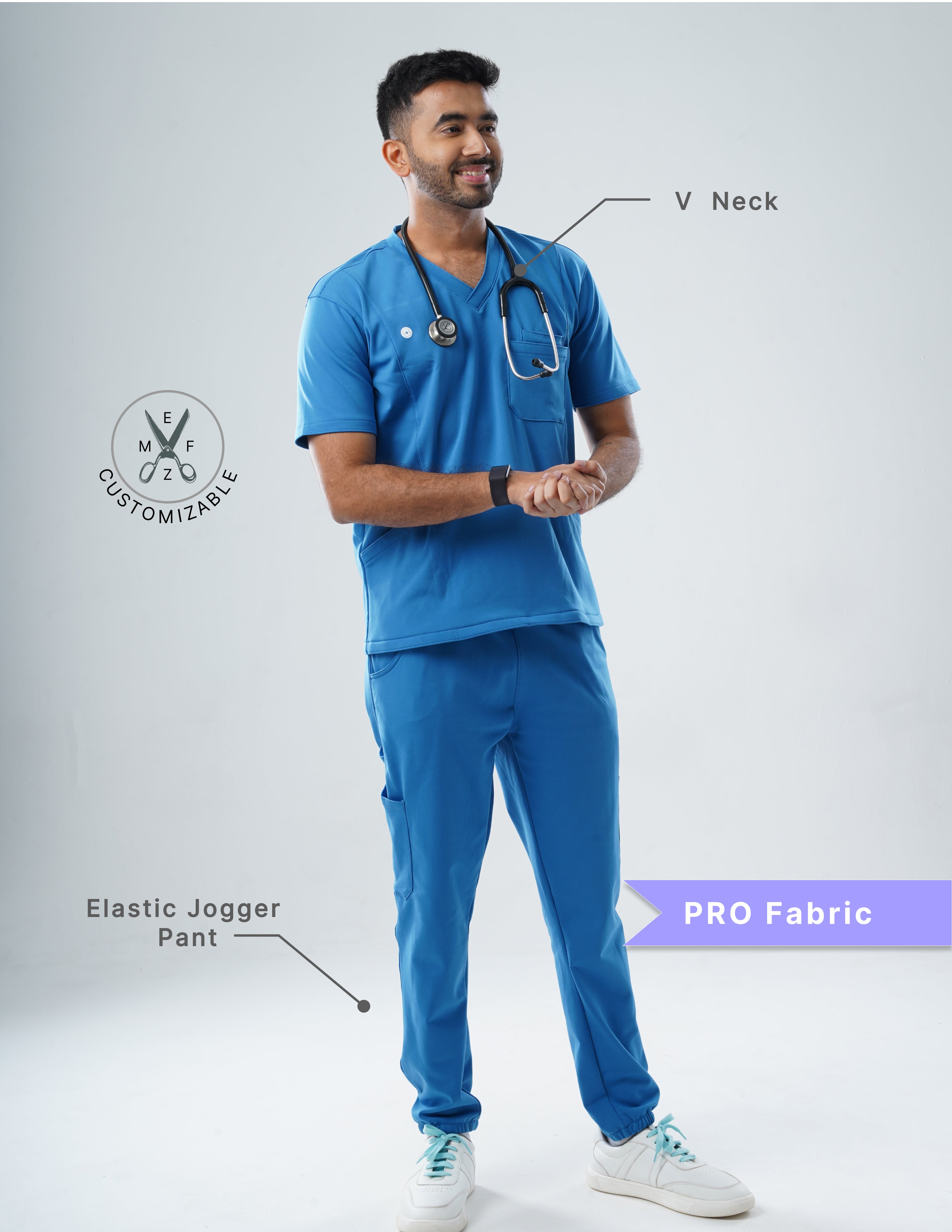 DODGER BLUE V Neck / Jogger Pant / 4 way Stretch (MaleFullset) MKZ130