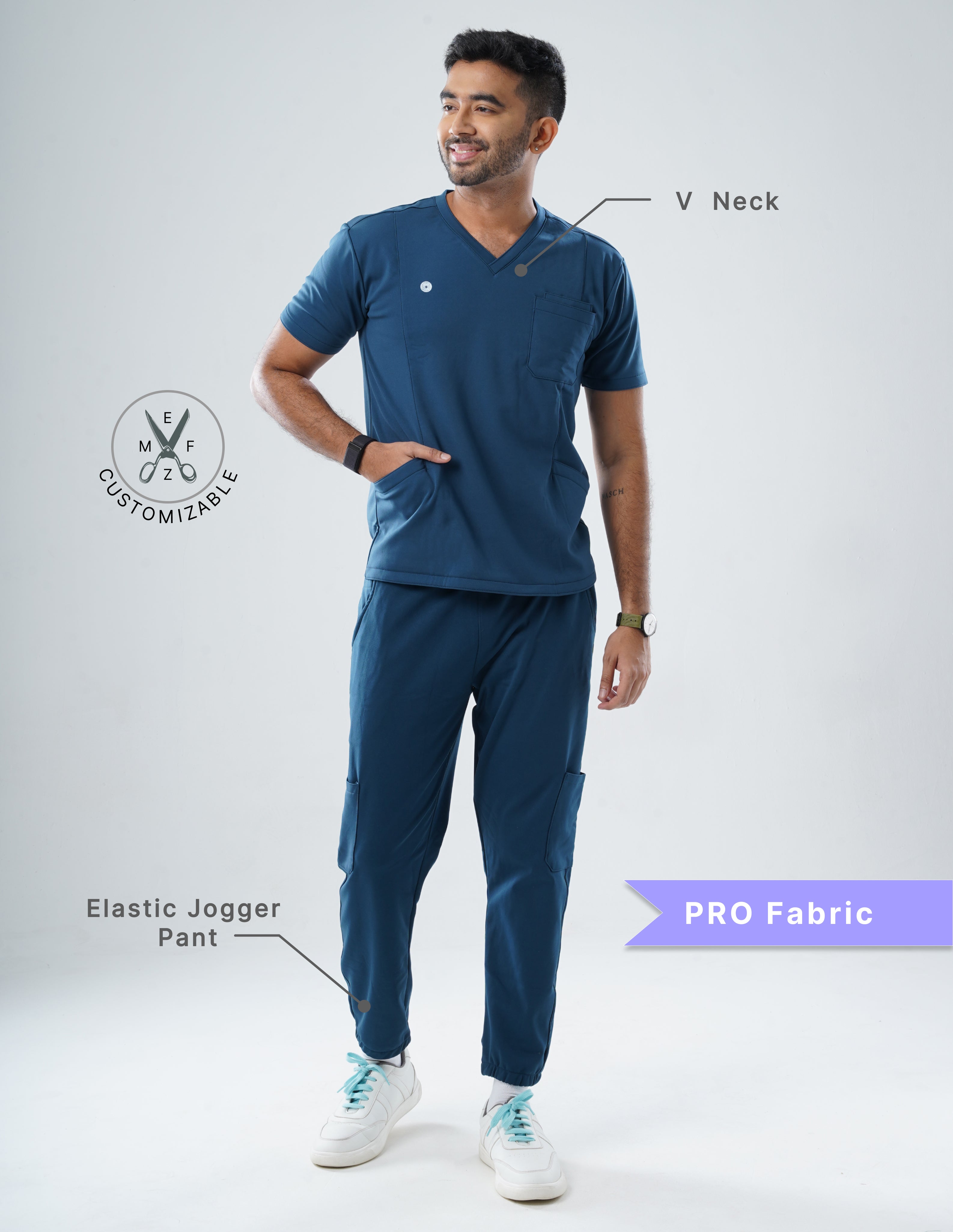 PRUSSIAN BLUE V Neck / Jogger Pant / 4 way Stretch (MaleFullset) MKZ127