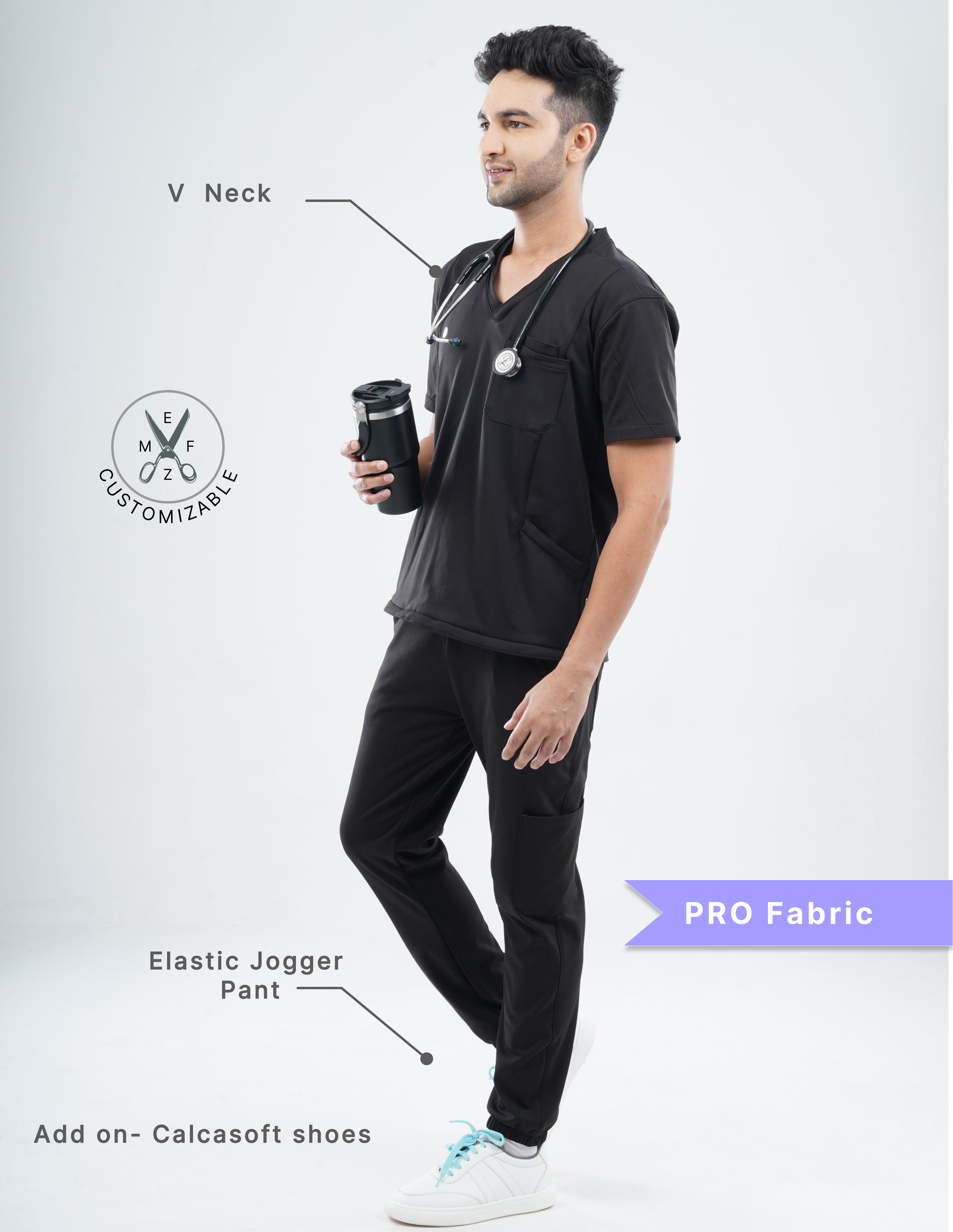 VANTA BLACK V Neck / Jogger Pant / 4 way Stretch (MaleFullset) MKZ136