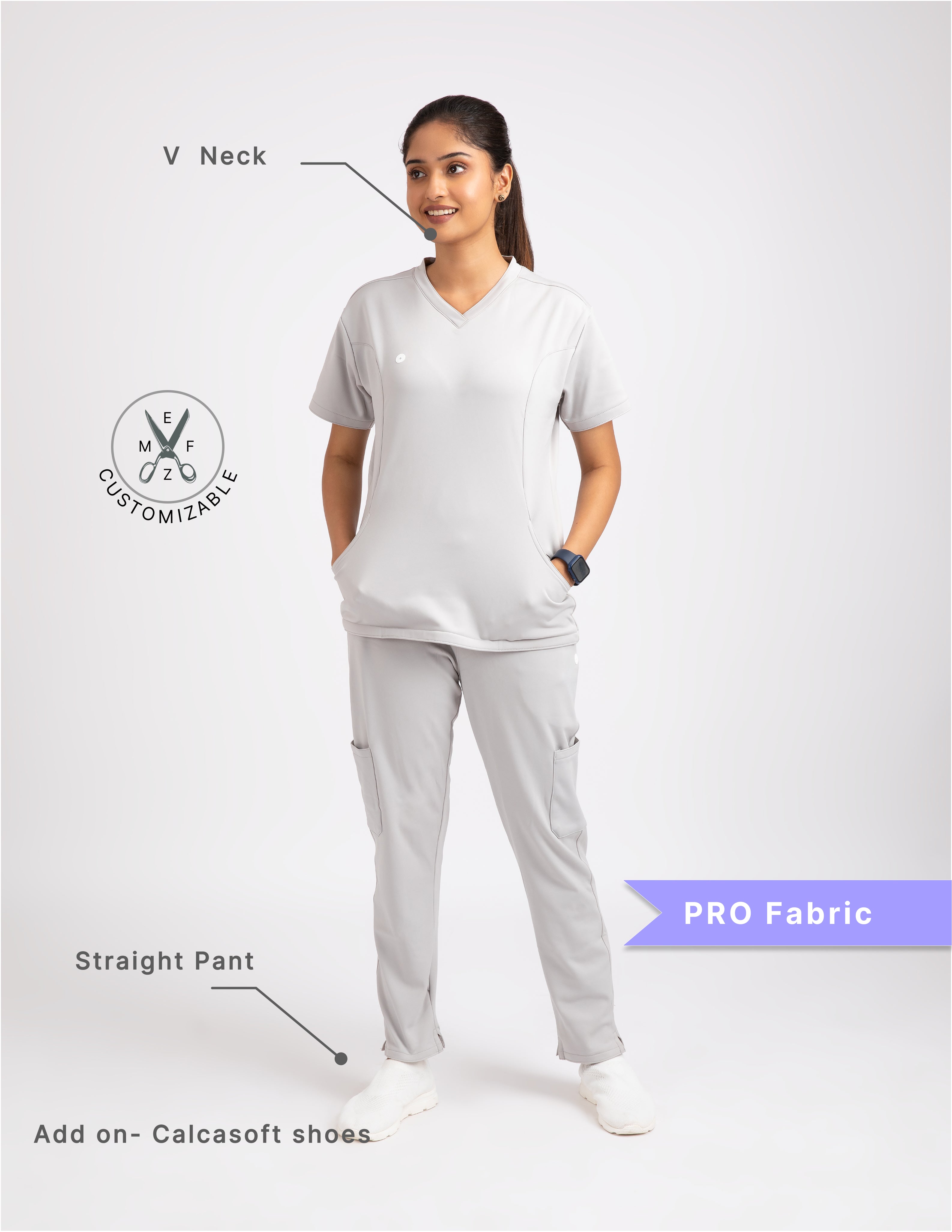 Alabaster White V Neck / Straight Pant / 4 way Stretch (FemaleFullset) NMKZ3