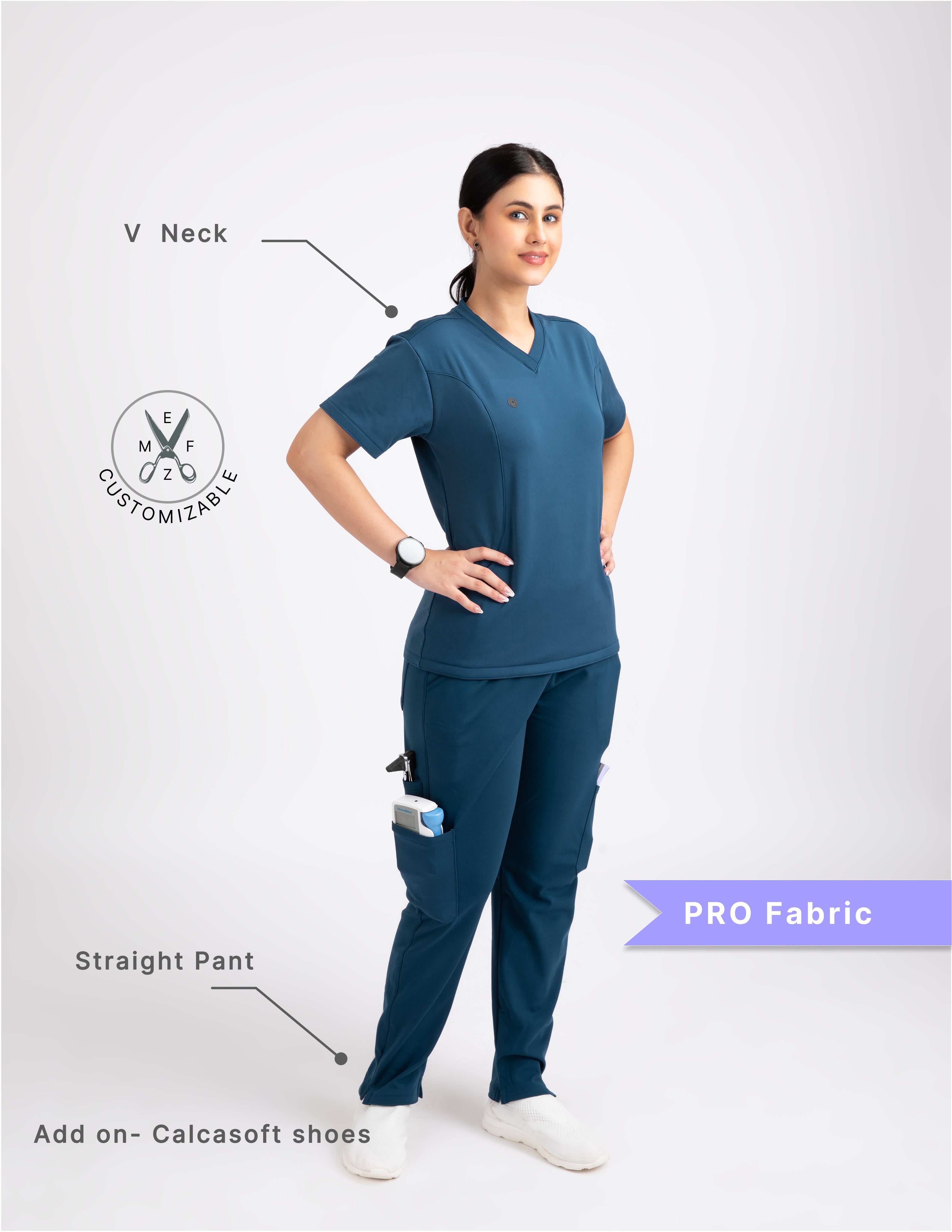 PRUSSIAN BLUE V Neck / Straight Pant / 4 way Stretch (FemaleFullset) NMKZ6