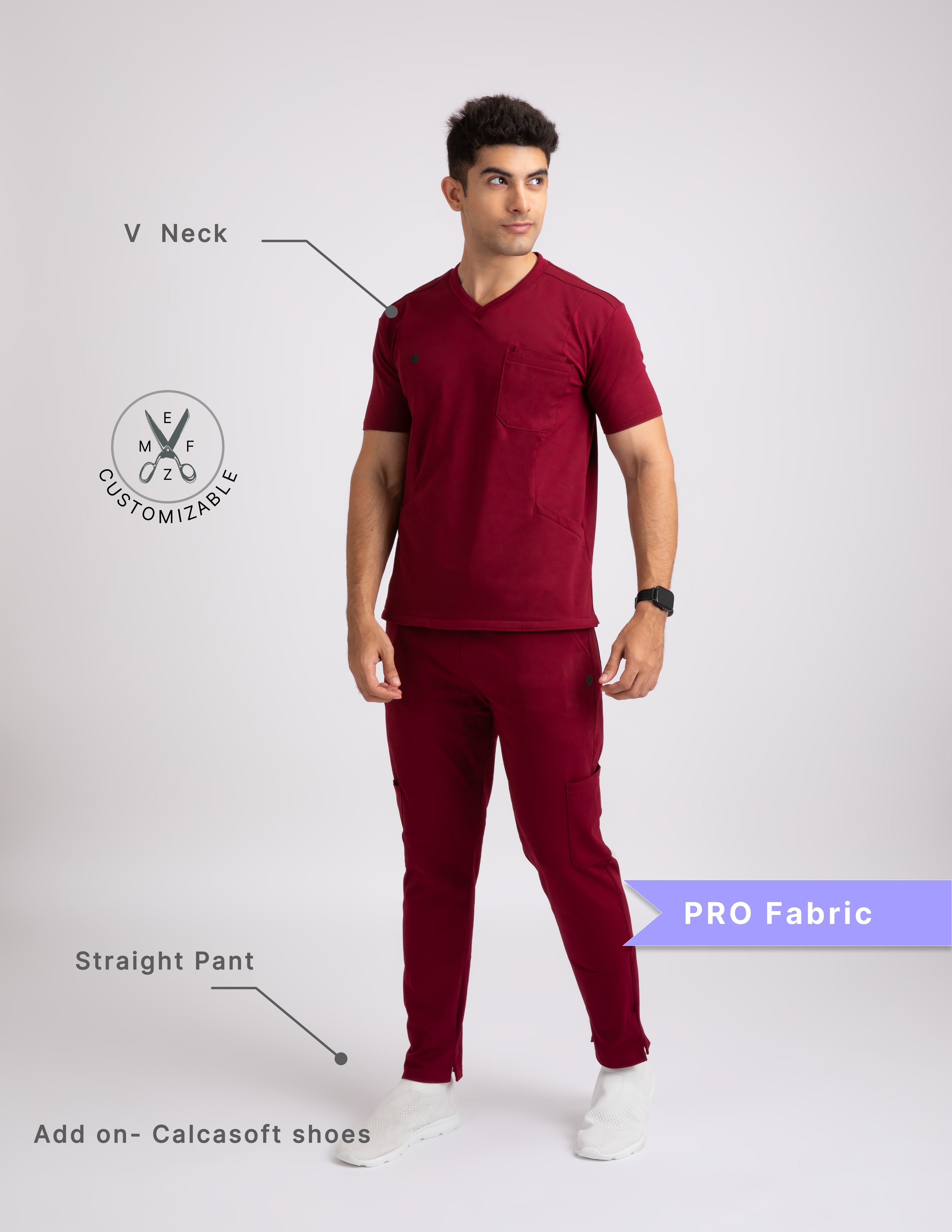 CARMINE RED V Neck / Straight Pant / 4 way Stretch (MaleFullset) NMKZ7