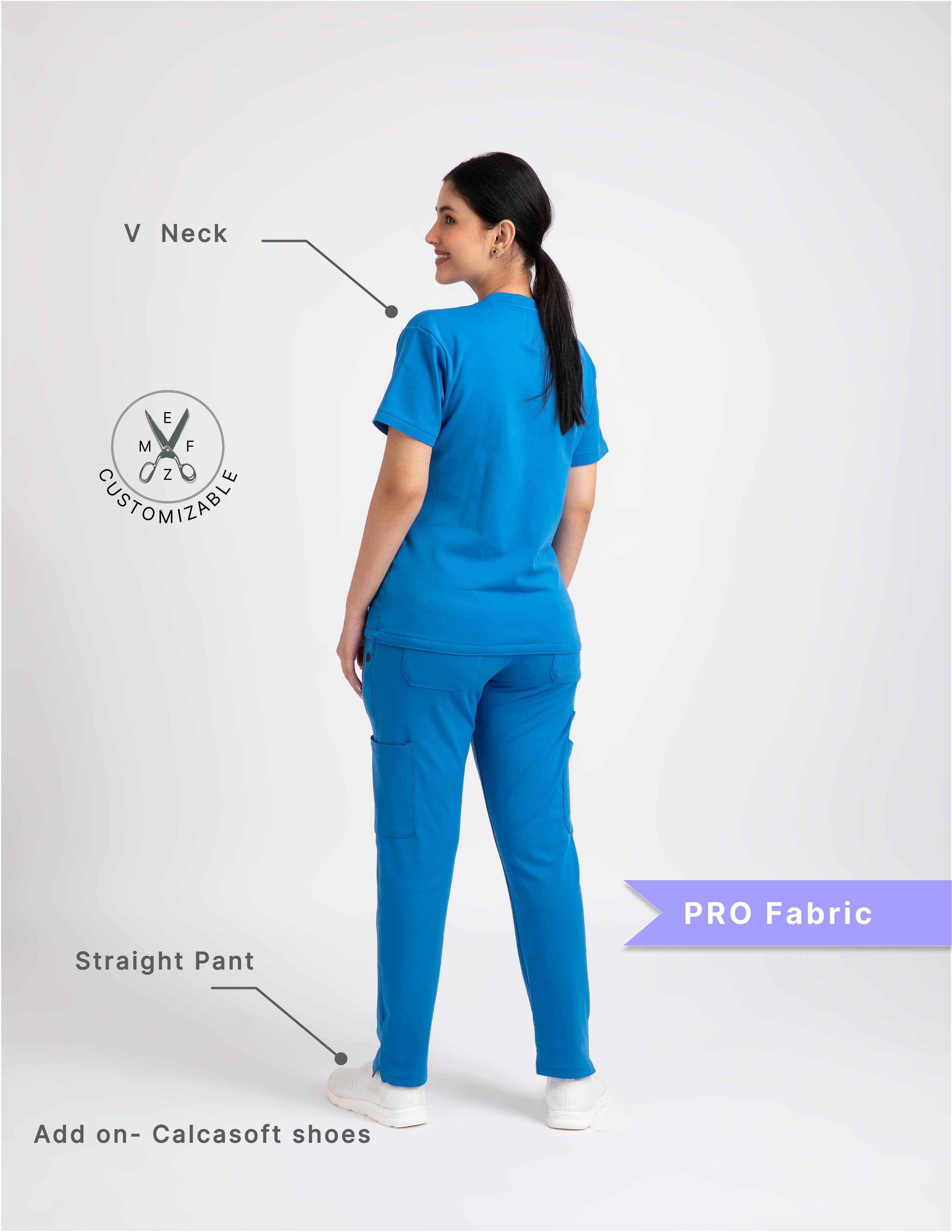 DODGER BLUE V Neck / Straight Pant / 4 way Stretch (FemaleFullset) NMKZ5