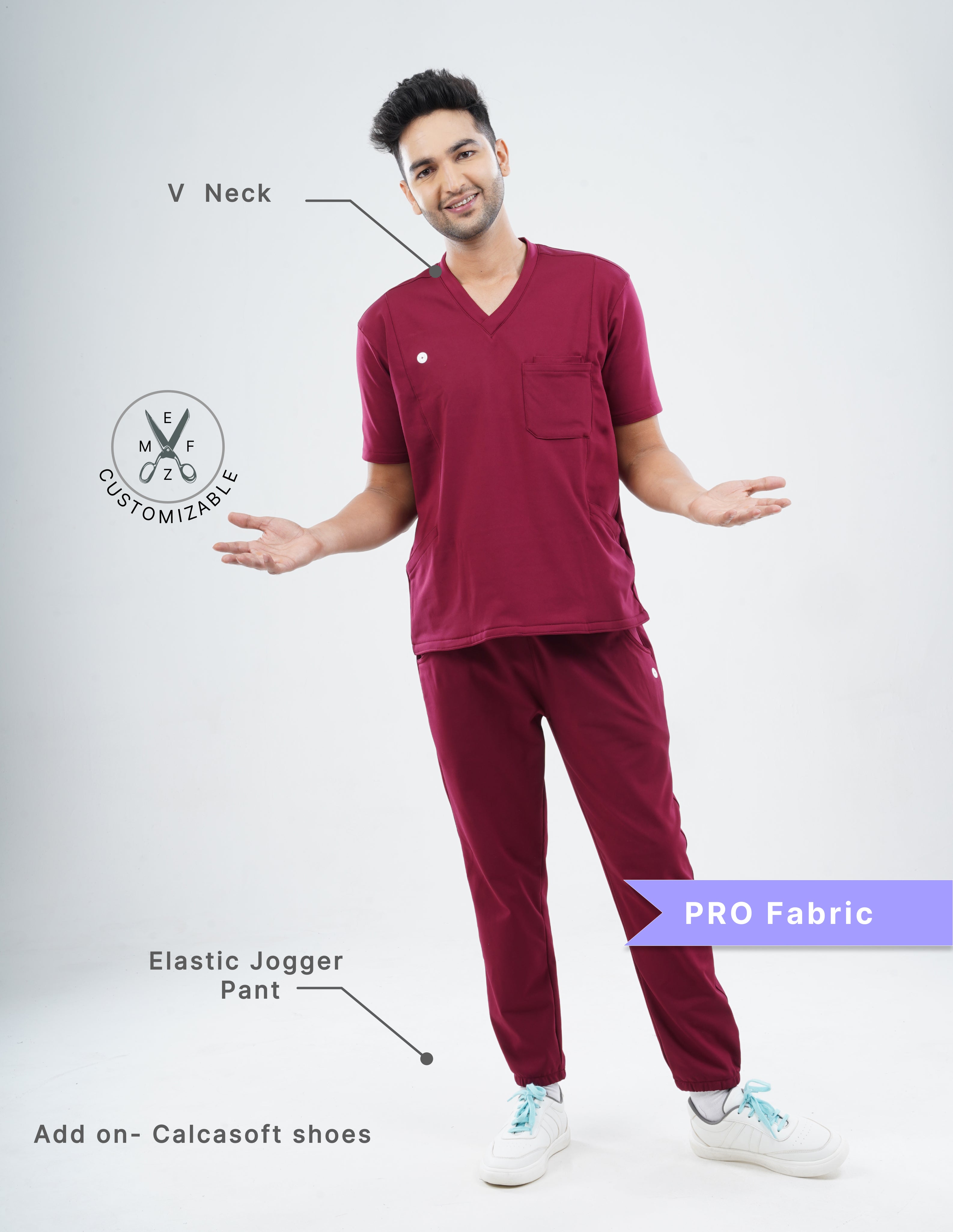 CARMINE RED V Neck / Jogger Pant / 4 way Stretch (MaleFullset) MKZ139