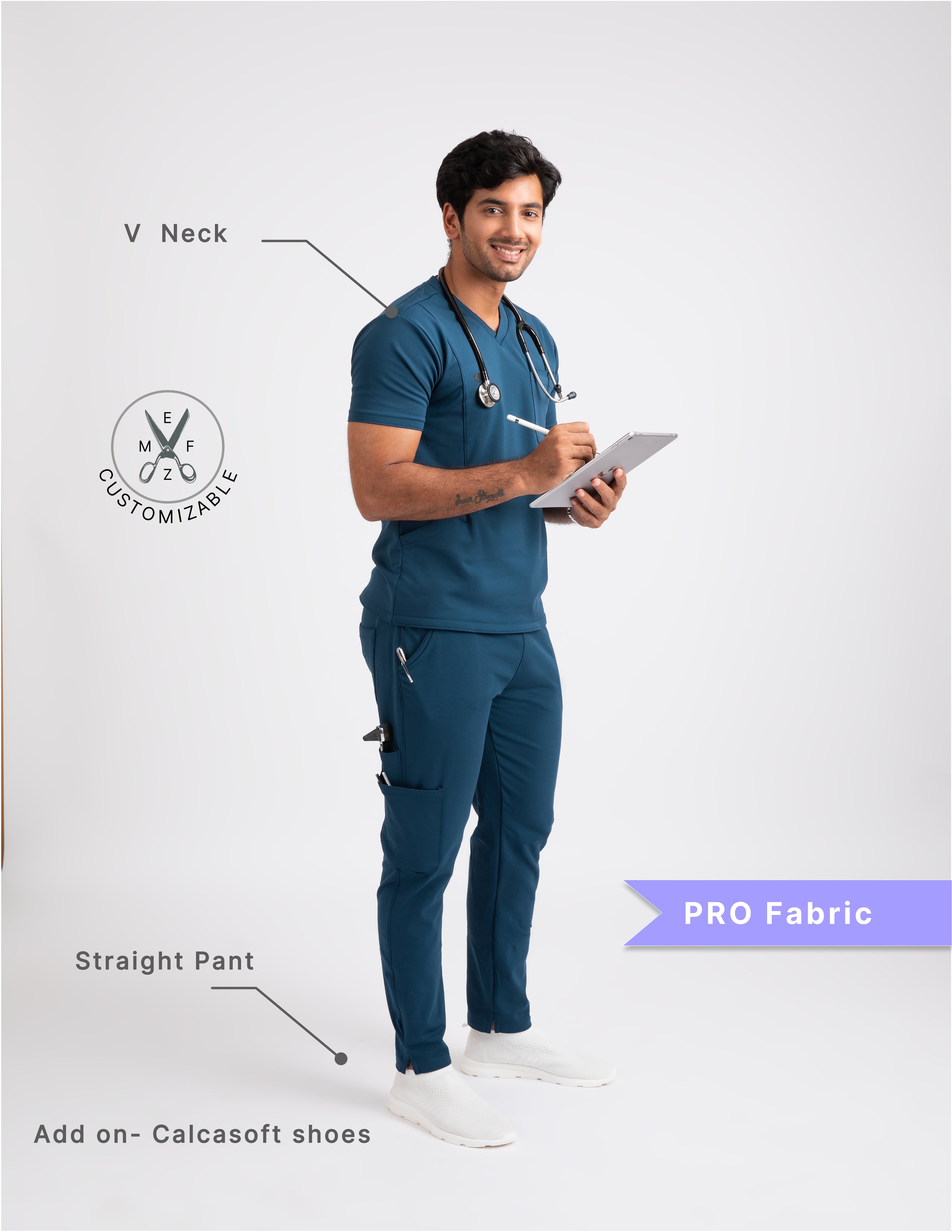 PRUSSIAN BLUE V Neck / Straight Pant / 4 way Stretch (MaleFullset) NMKZ11