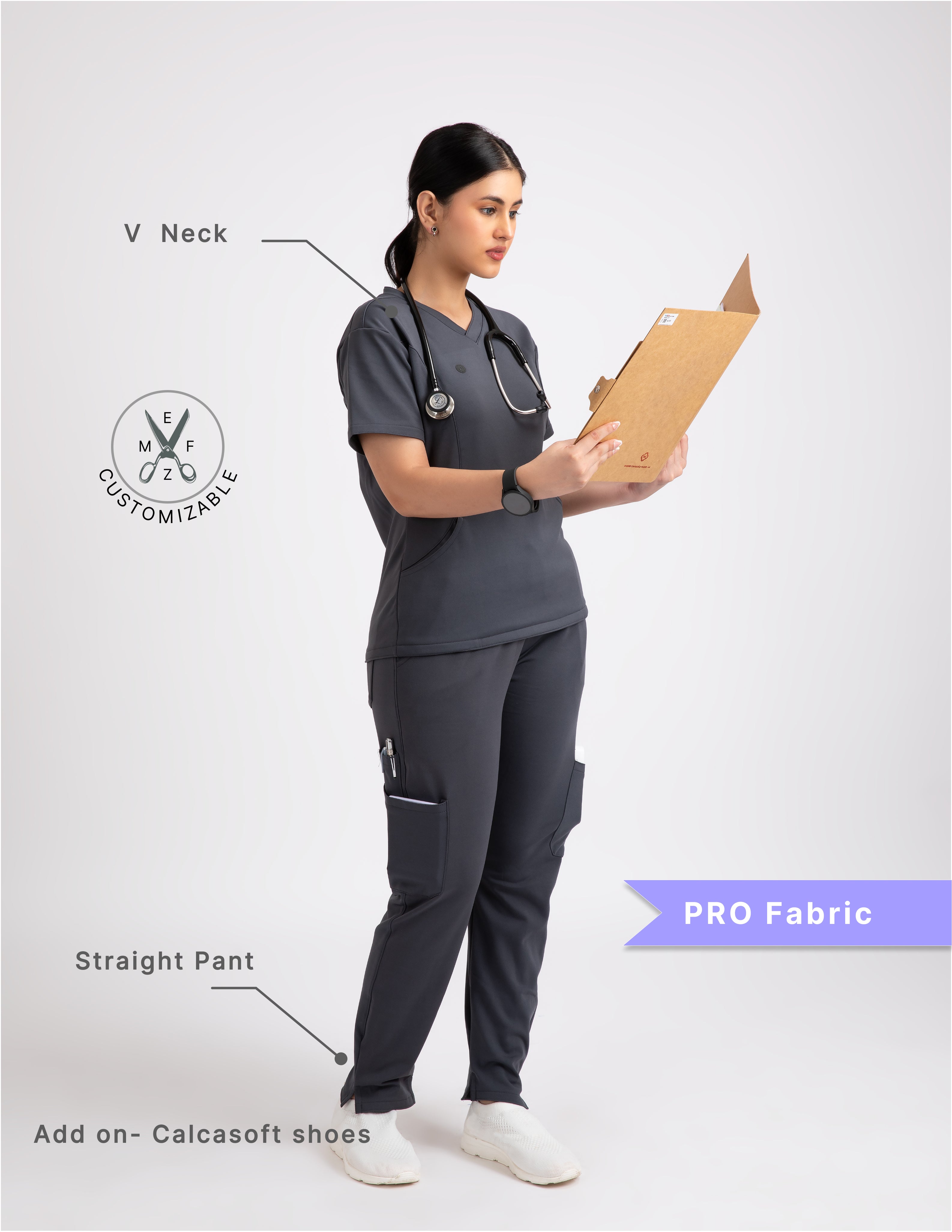 ANCHOR GREY V Neck / Straight Pant / 4 way Stretch (FemaleFullset) NMKZ4