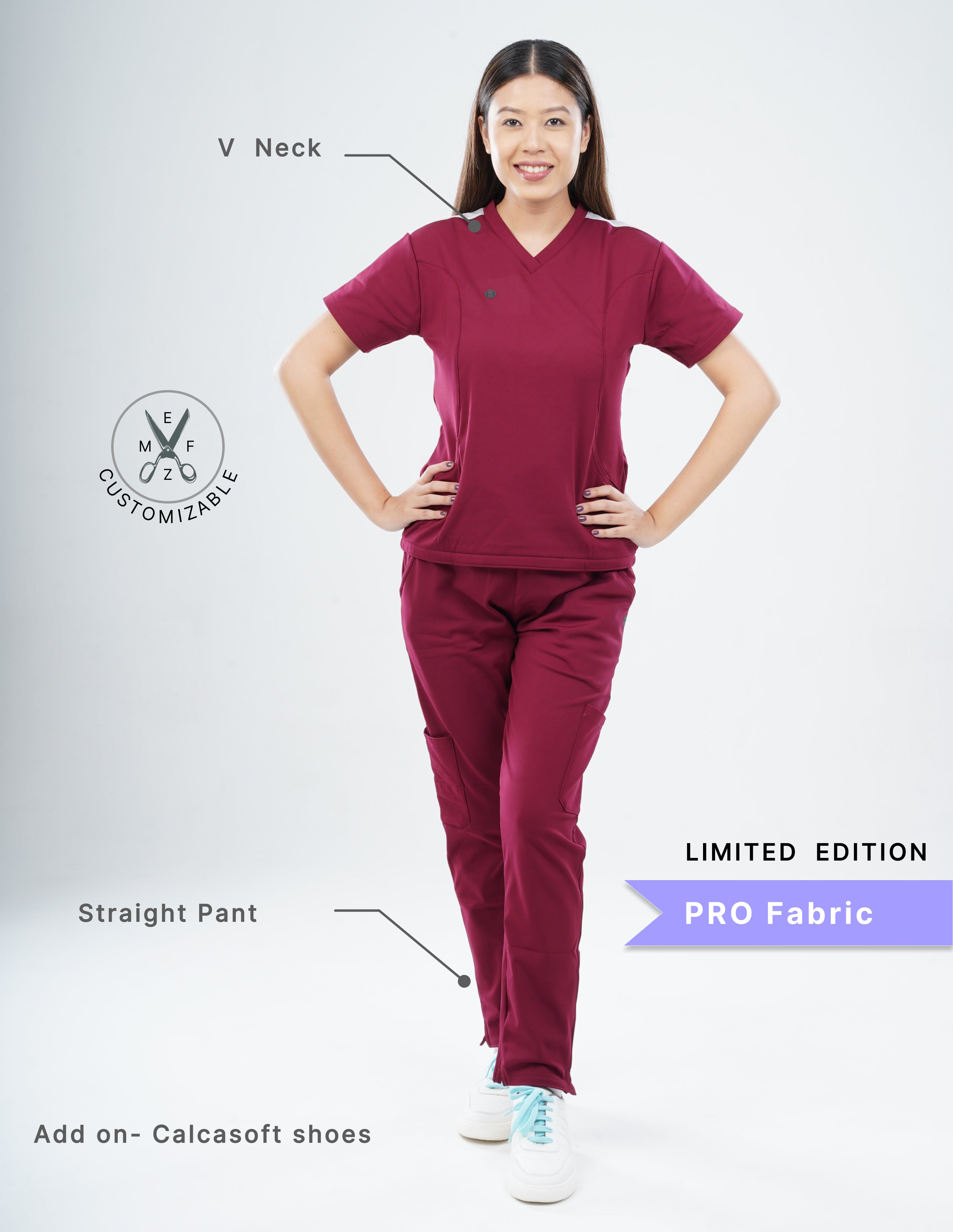 CARMINE RED - LIMITED EDITION V Neck / Straight Pant / 4 way Stretch (FemaleFullset) MKZ14