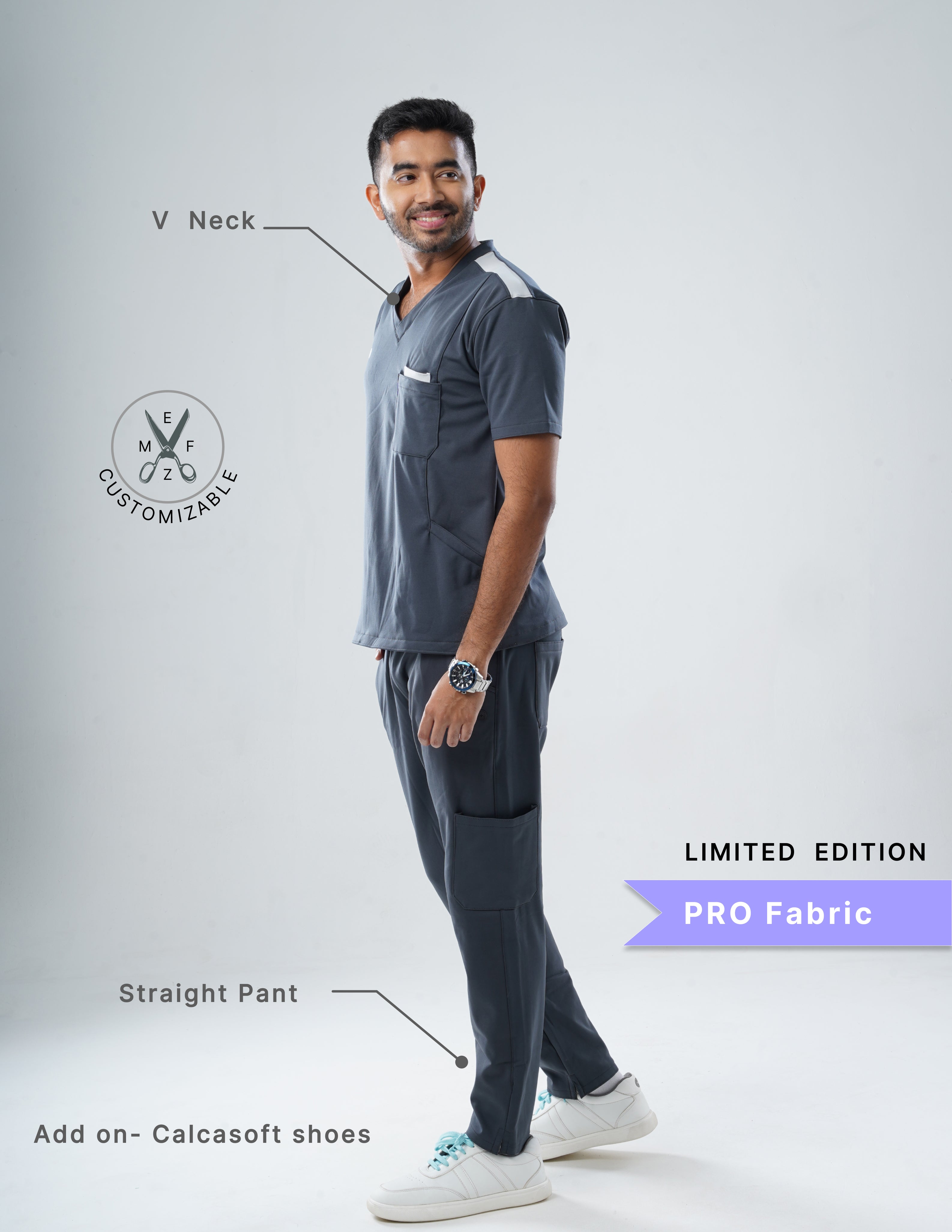 ANCHOR GREY - LIMITED EDITION V Neck / Straight Pant / 4 way Stretch (MaleFullset) MKZ135