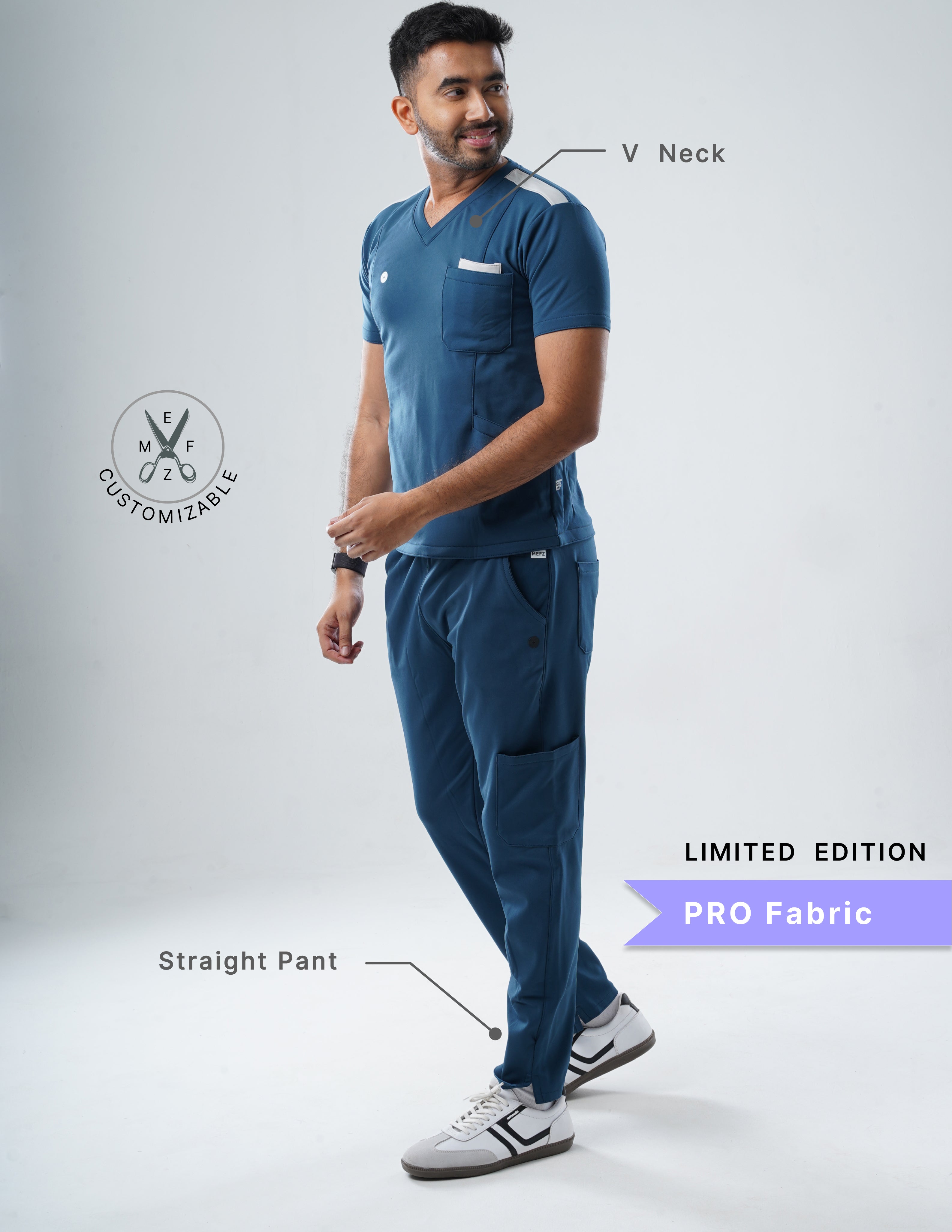 PRUSSIAN BLUE - LIMITED EDITION V Neck / Straight Pant / 4 way Stretch (MaleFullset) MKZ129