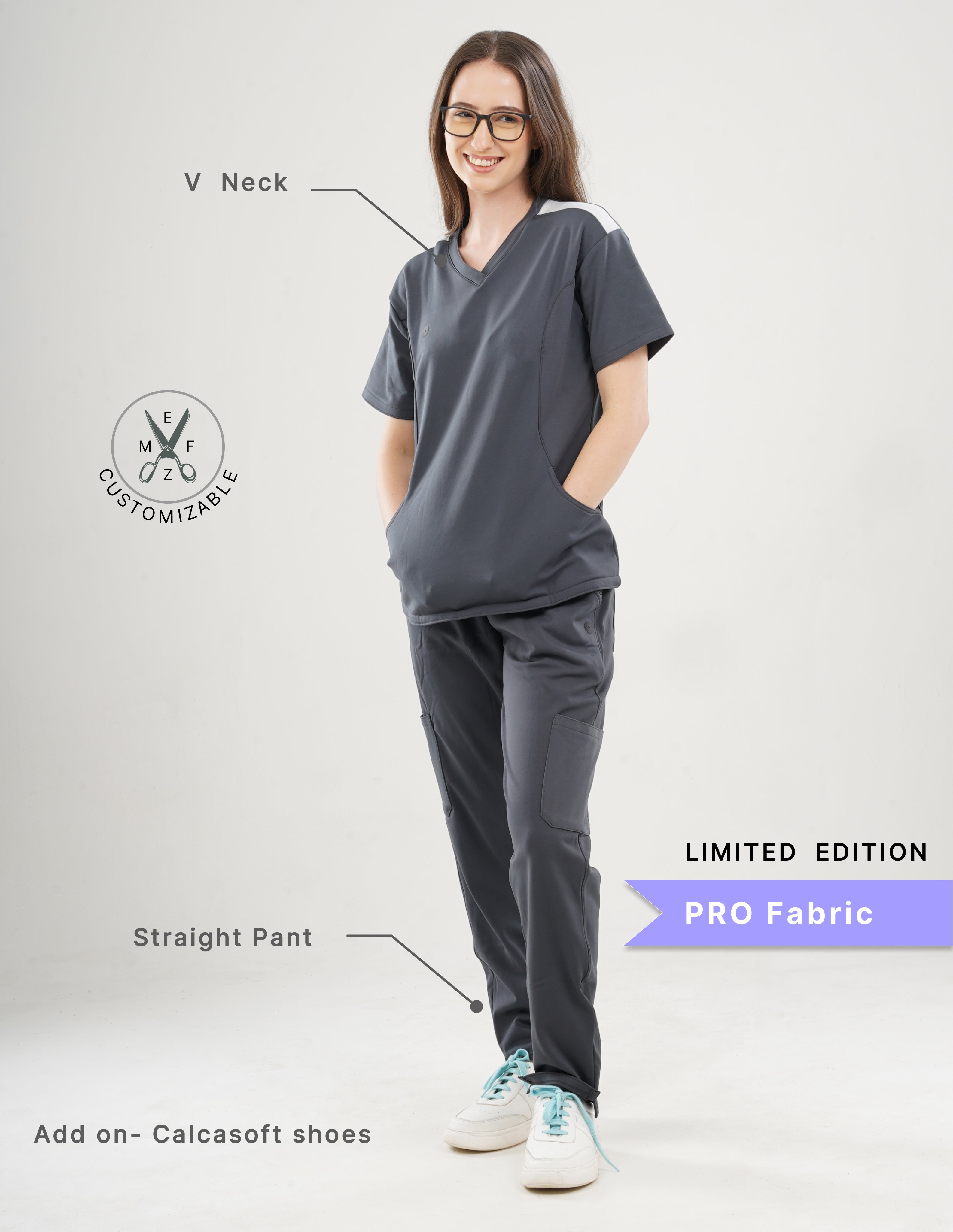 ANCHOR GREY - LIMITED EDITION V Neck / Straight Pant / 4 way Stretch (FemaleFullset) MKZ8