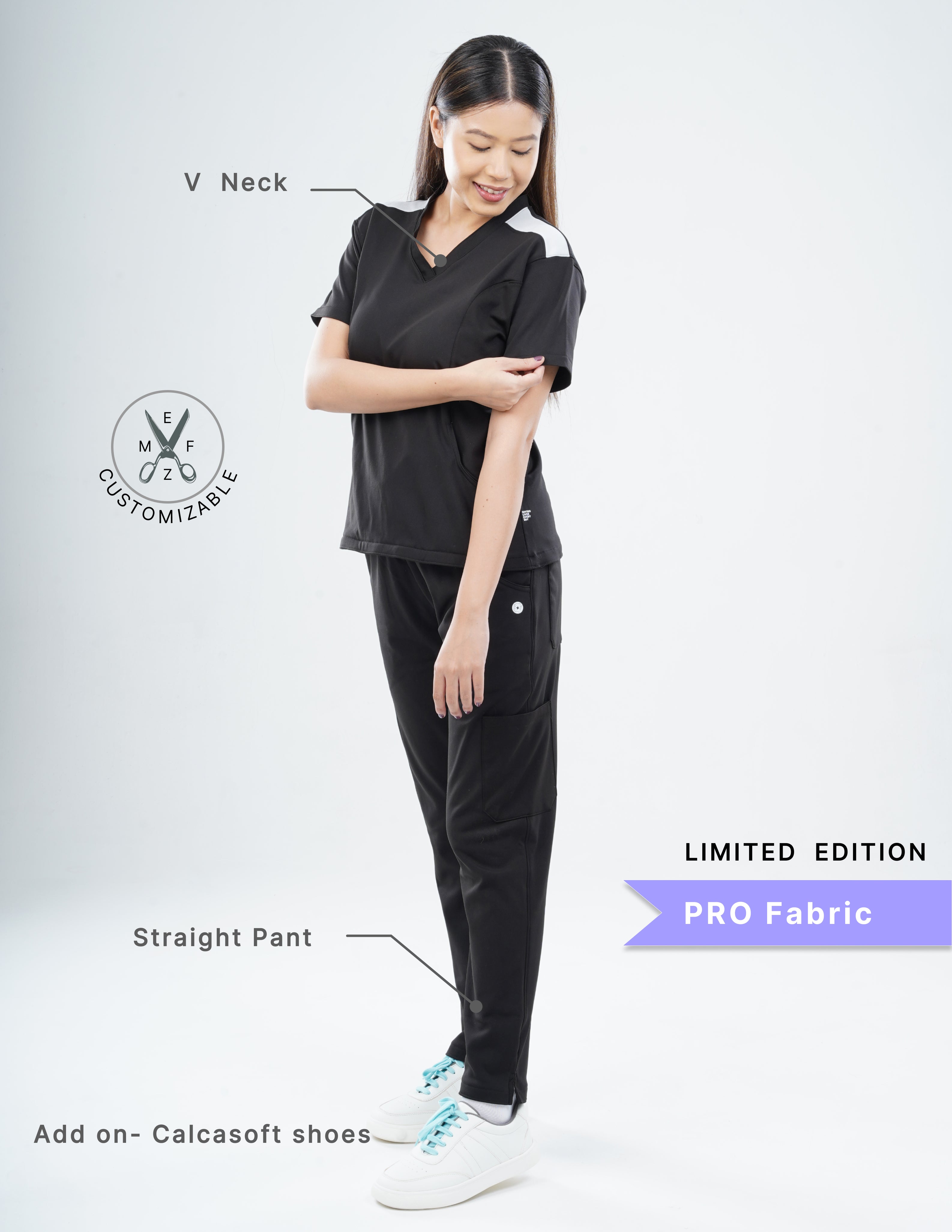 VANTA BLACK - LIMITED EDITION V Neck / Straight Pant / 4 way Stretch (FemaleFullset) MKZ11
