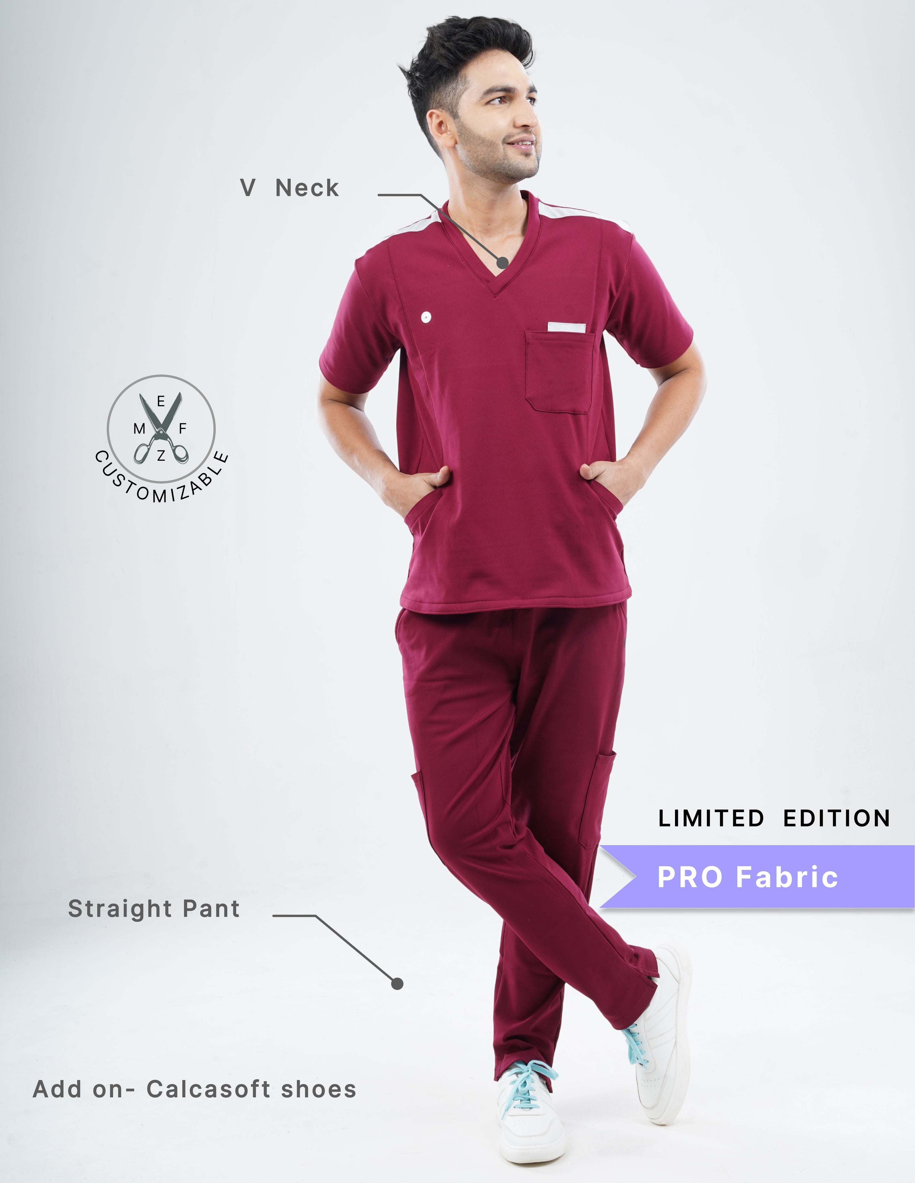 CARMINE RED - LIMITED EDITION V Neck / Straight Pant / 4 way Stretch (MaleFullset) MKZ141
