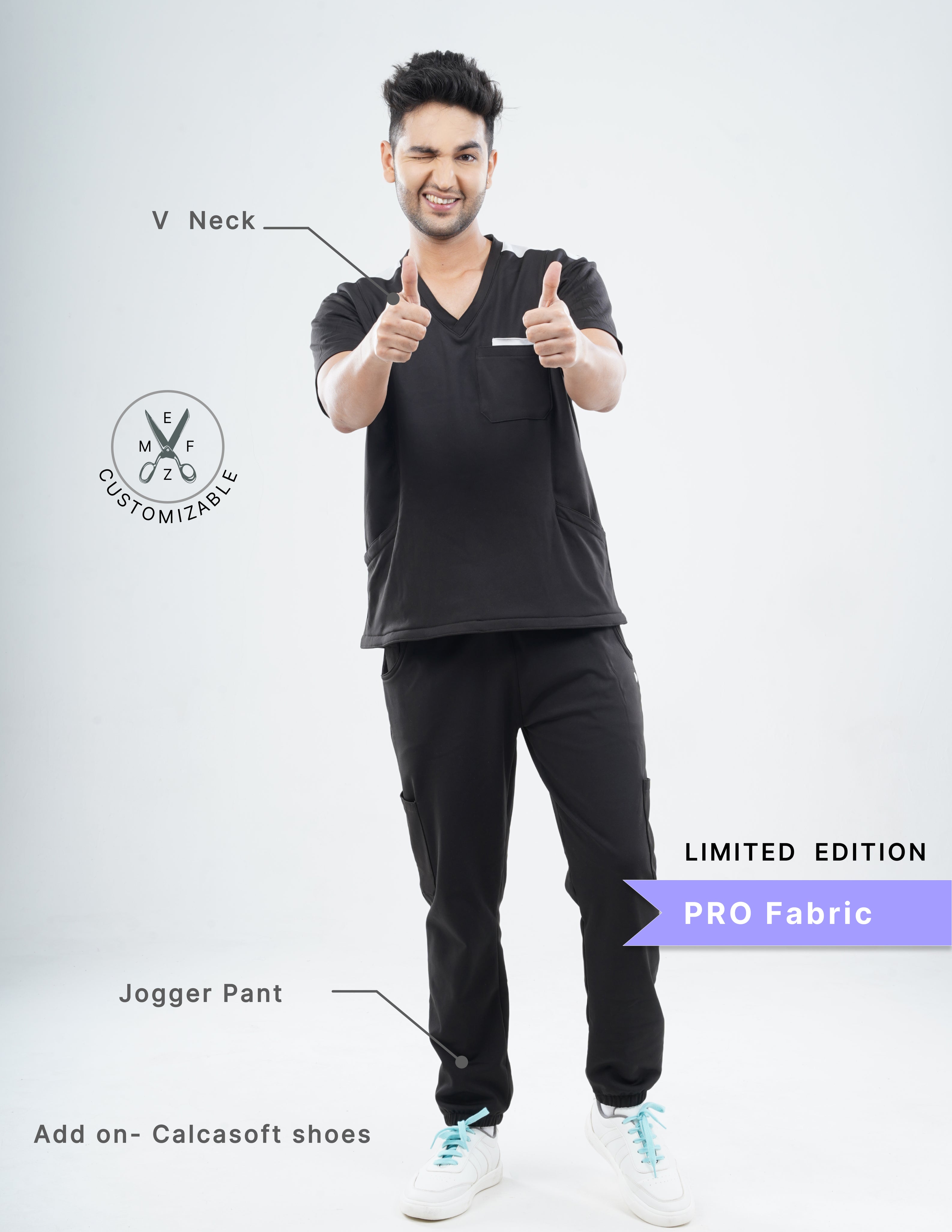 VANTA BLACK - LIMITED EDITION V Neck / Jogger Pant / 4 way Stretch (MaleFullset) MKZ137