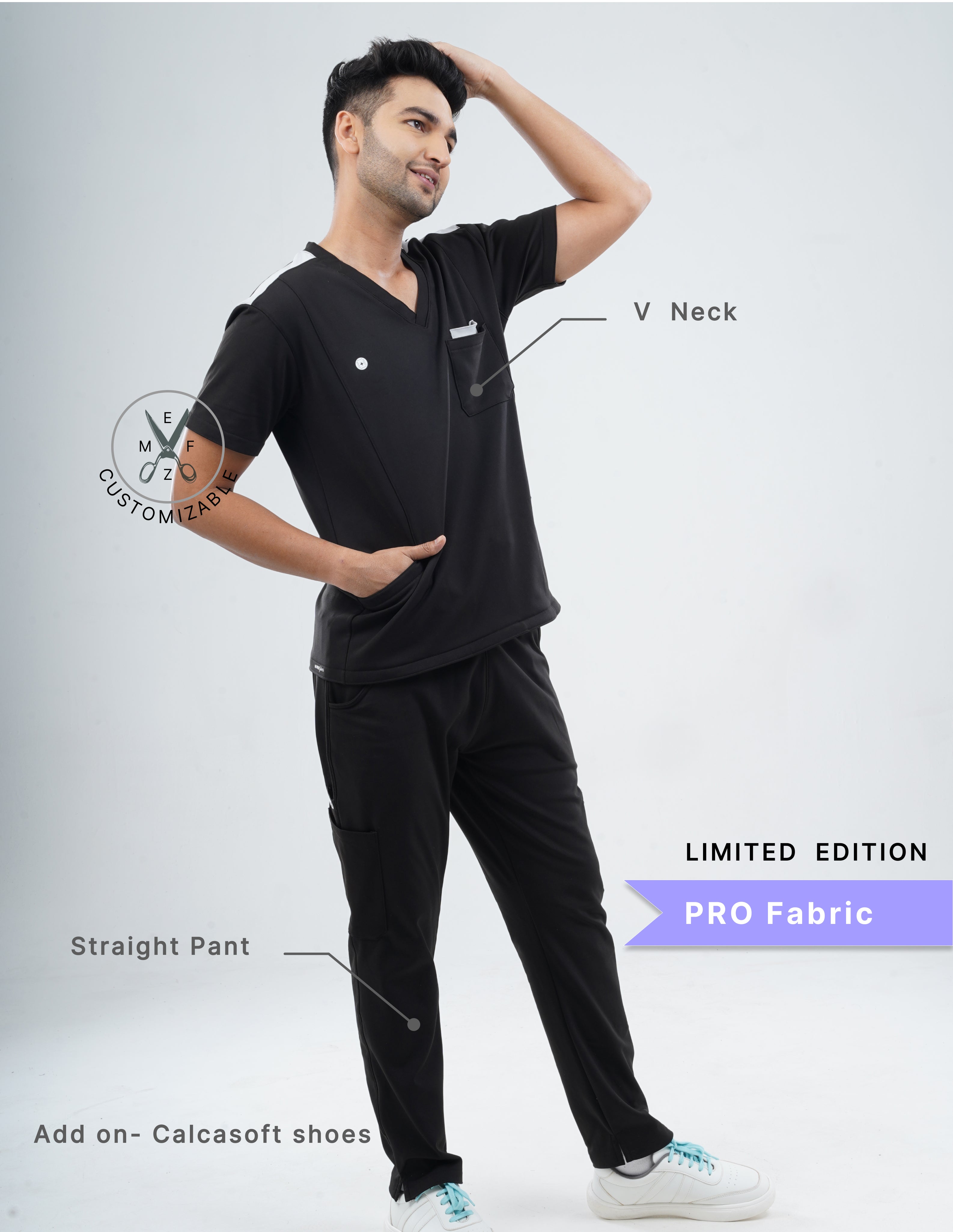 VANTA BLACK - LIMITED EDITION V Neck / Straight Pant / 4 way Stretch (MaleFullset) MKZ138