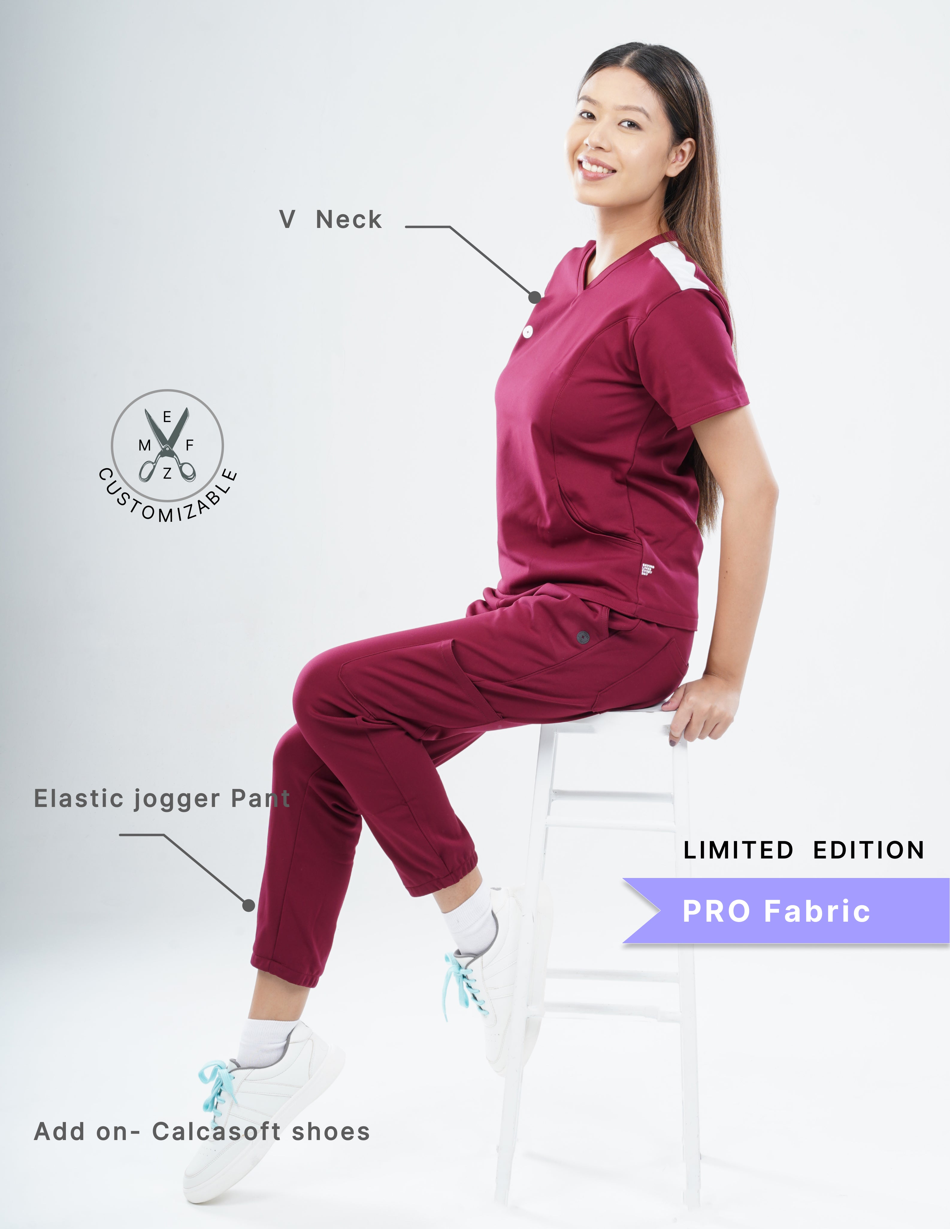 CARMINE RED - LIMITED EDITION V Neck / Jogger Pant / 4 way Stretch (FemaleFullset) MKZ13