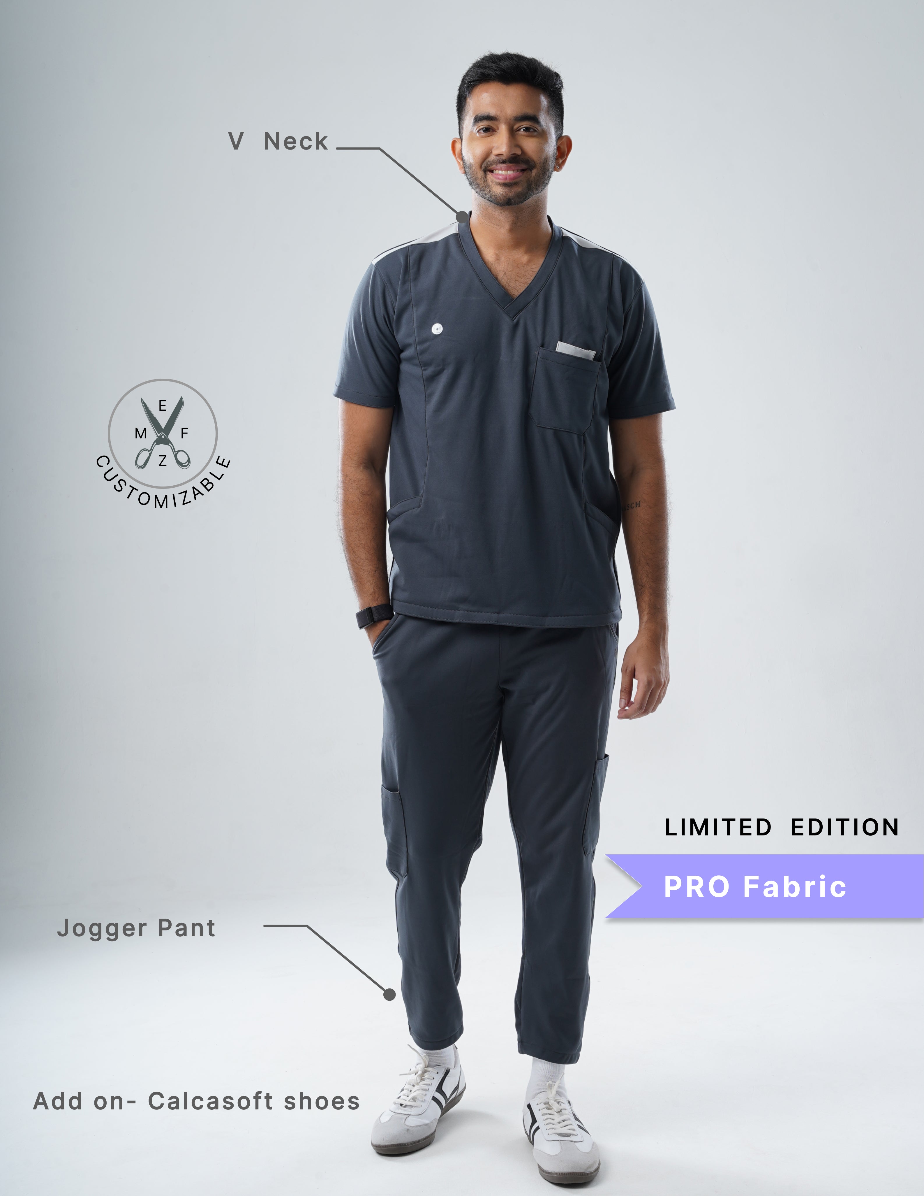 ANCHOR GREY - LIMITED EDITION V Neck / Jogger Pant / 4 way Stretch (MaleFullset) MKZ134