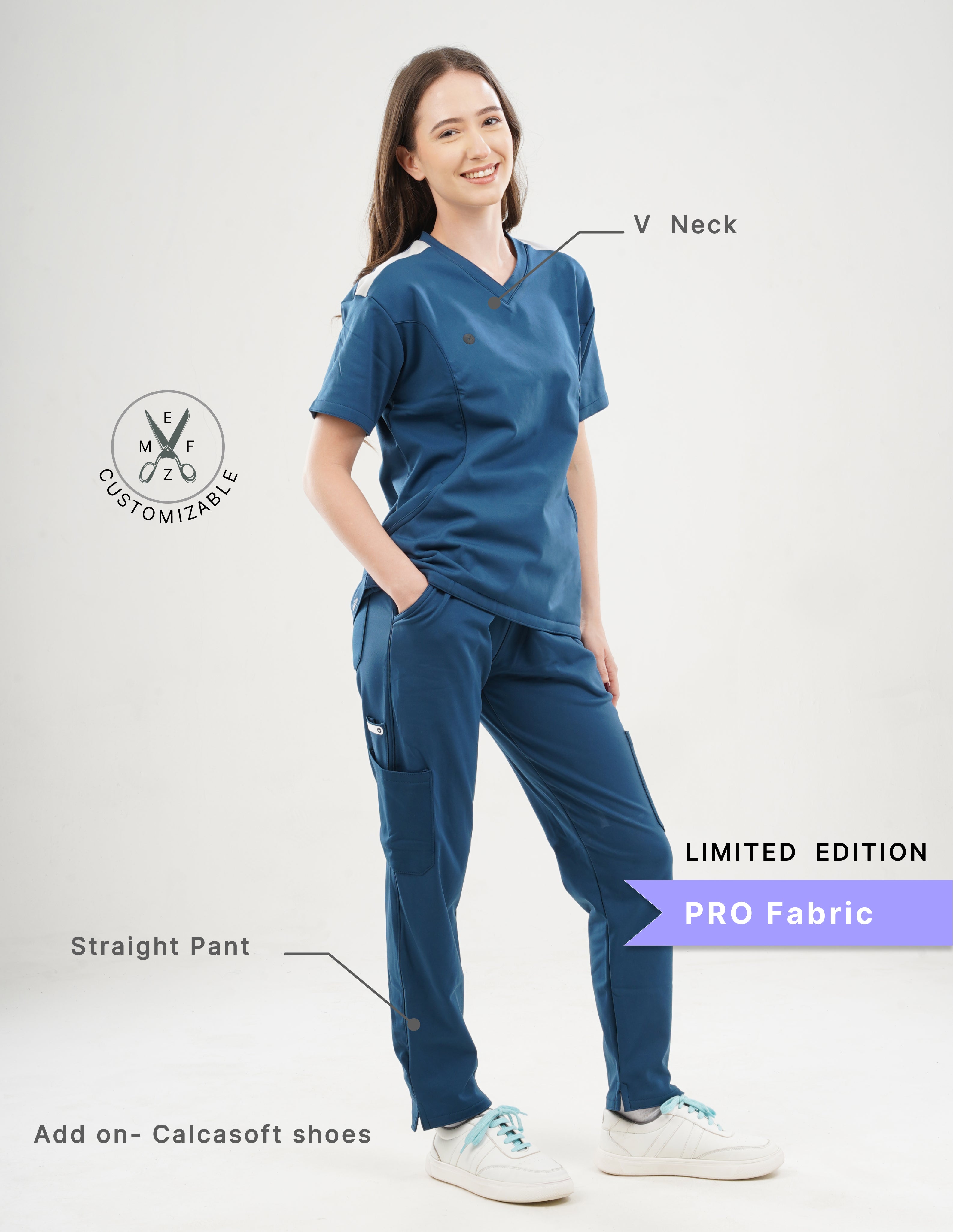 PRUSSIAN BLUE - LIMITED EDITION V Neck / Straight Pant / 4 way Stretch (FemaleFullset) MKZ3
