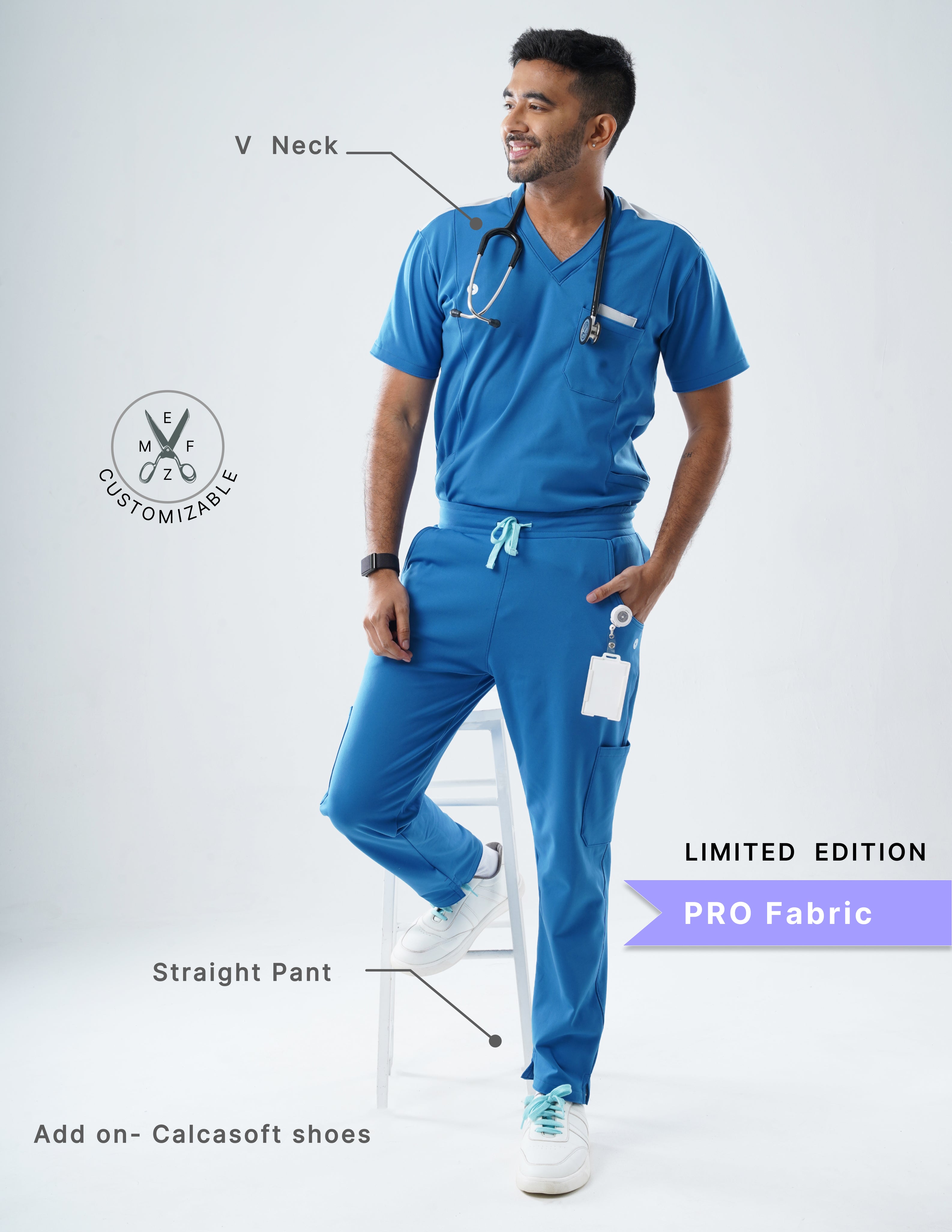 DODGER BLUE - LIMITED EDIITON V Neck / Straight Pant / 4 way Stretch (MaleFullset) MKZ132