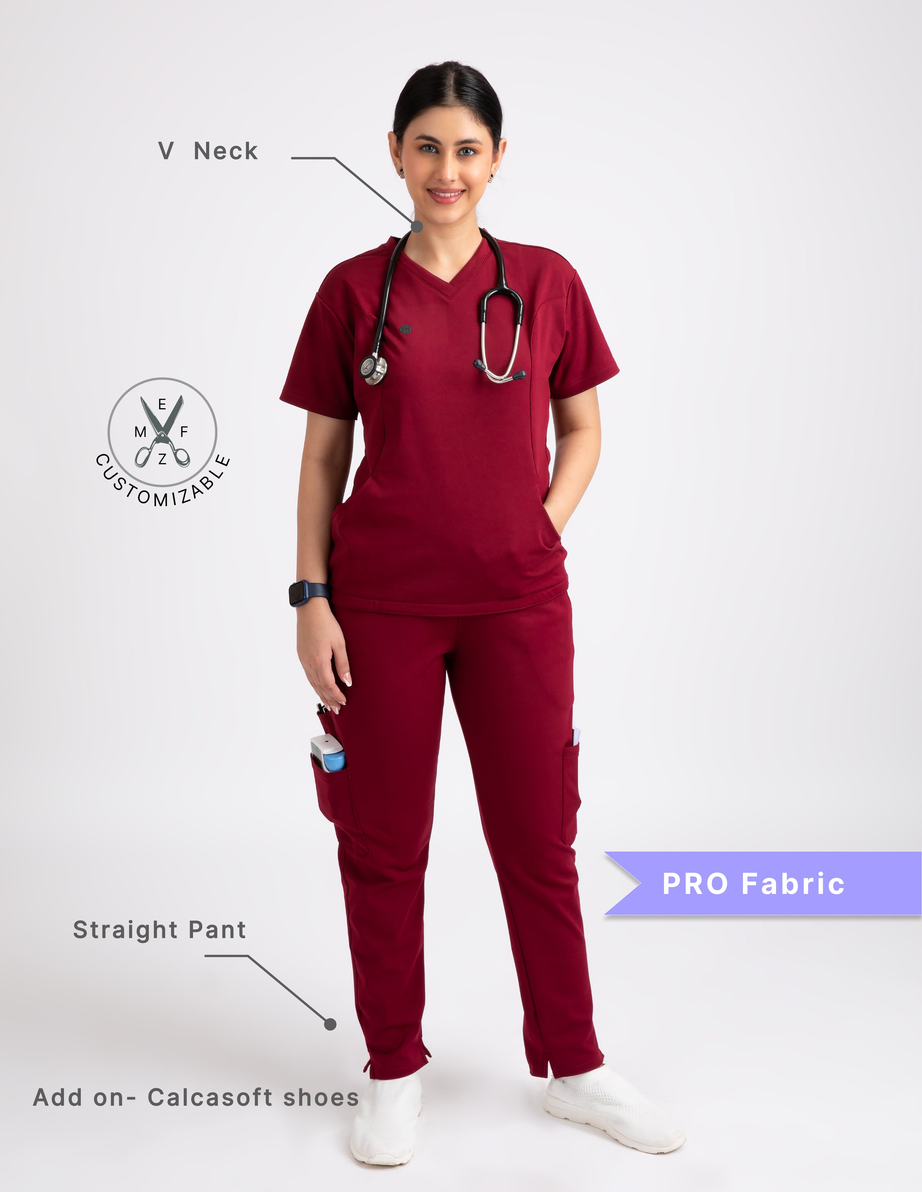 CARMINE RED V Neck / Straight Pant / 4 way Stretch (FemaleFullset) NMKZ1