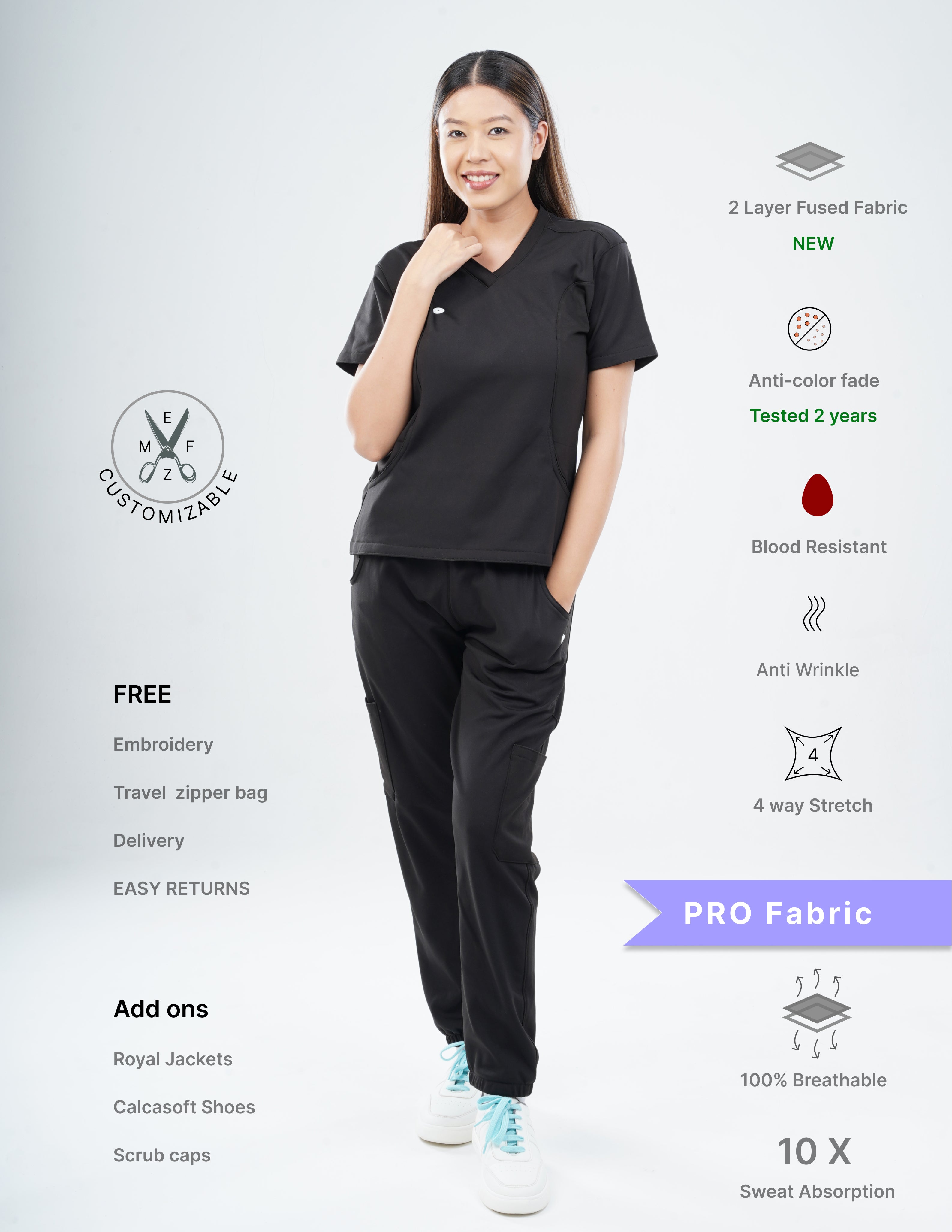 VANTA BLACK V Neck / Jogger Pant / 4 way Stretch (FemaleFullset) MKZ9