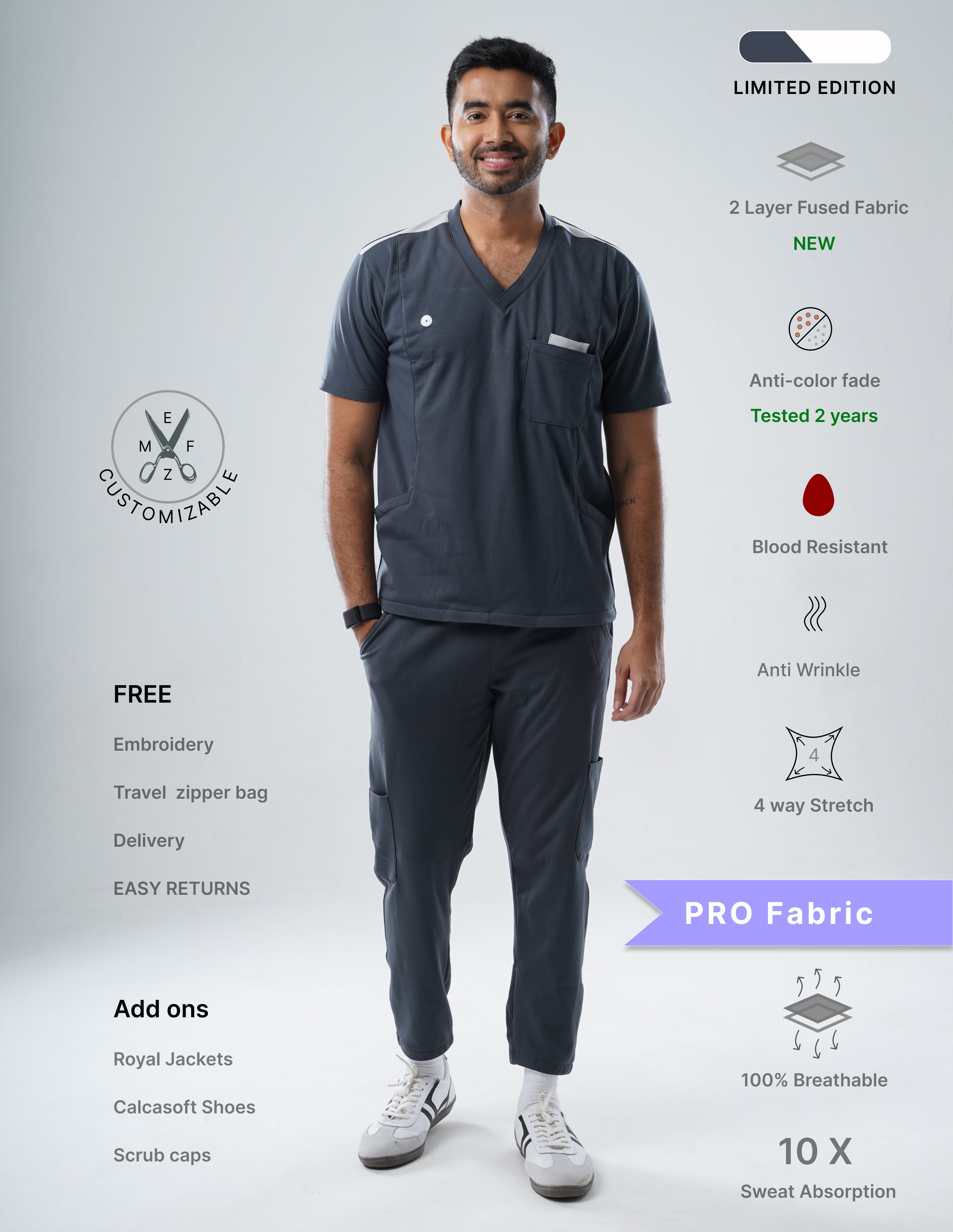 ANCHOR GREY - LIMITED EDITION V Neck / Jogger Pant / 4 way Stretch (MaleFullset) MKZ134