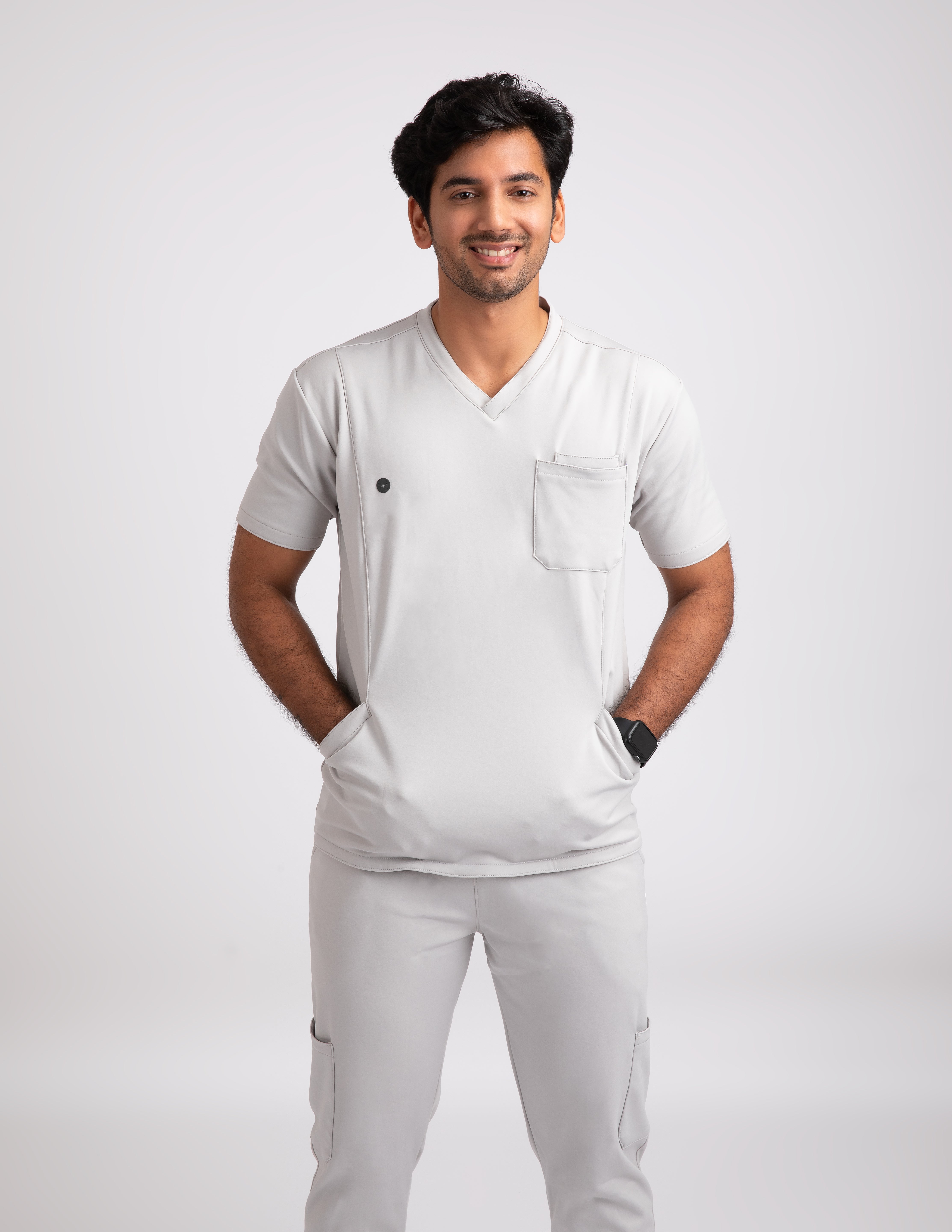 Alabaster White  V Neck / Straight Pant / 4 way Stretch (MaleFullset) NMKZ12
