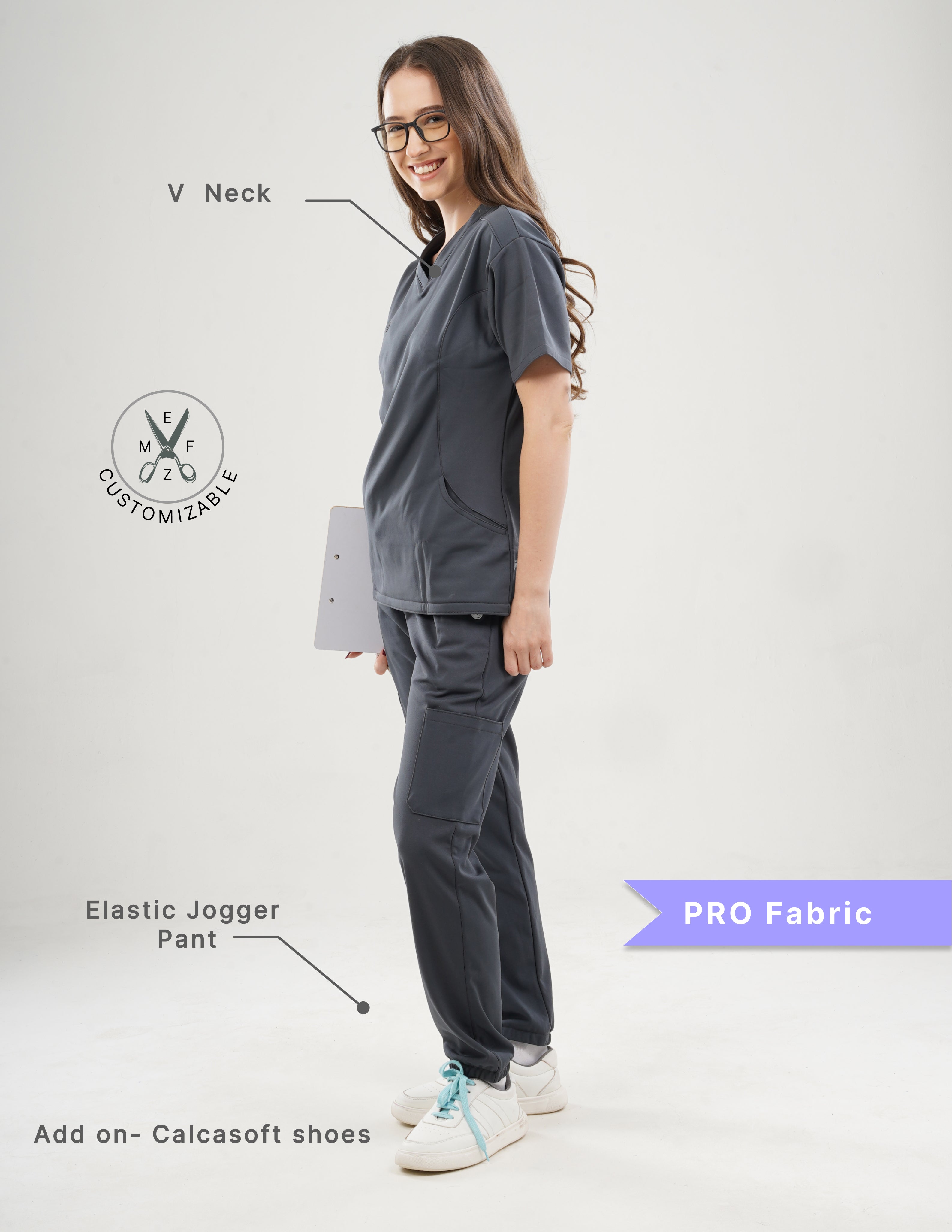 ANCHOR GREY  V Neck / Jogger Pant / 4 way Stretch (FemaleFullset) MKZ6