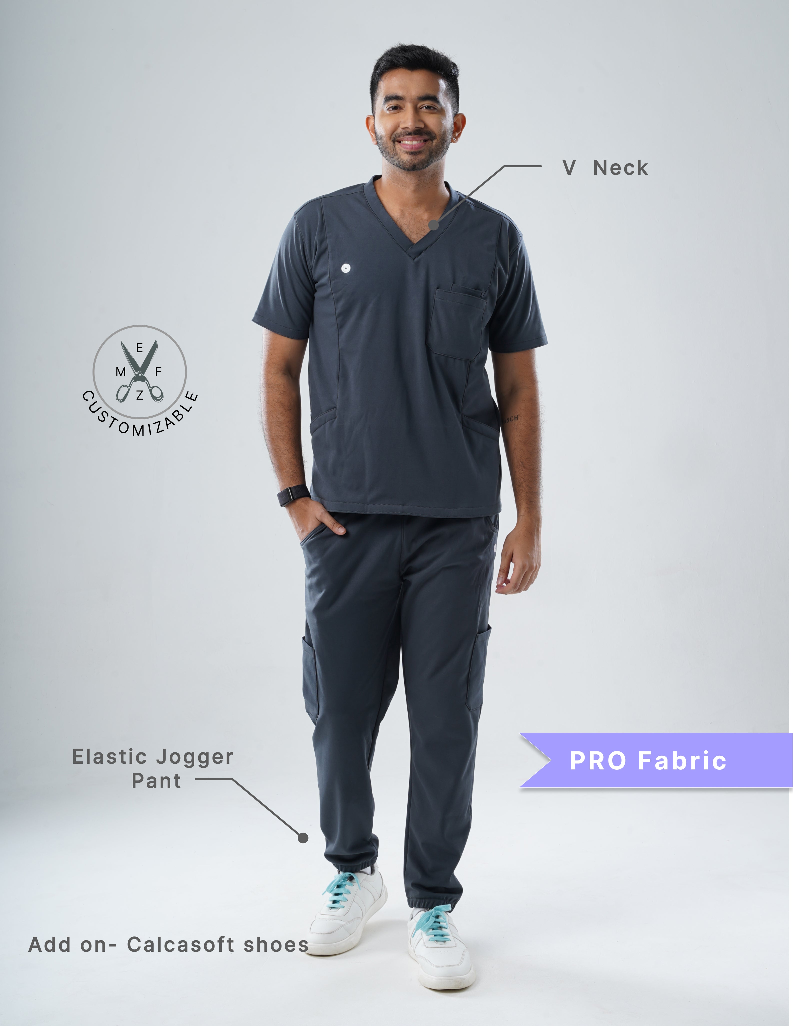 ANCHOR GREY  V Neck / Jogger Pant / 4 way Stretch (MaleFullset) MKZ133