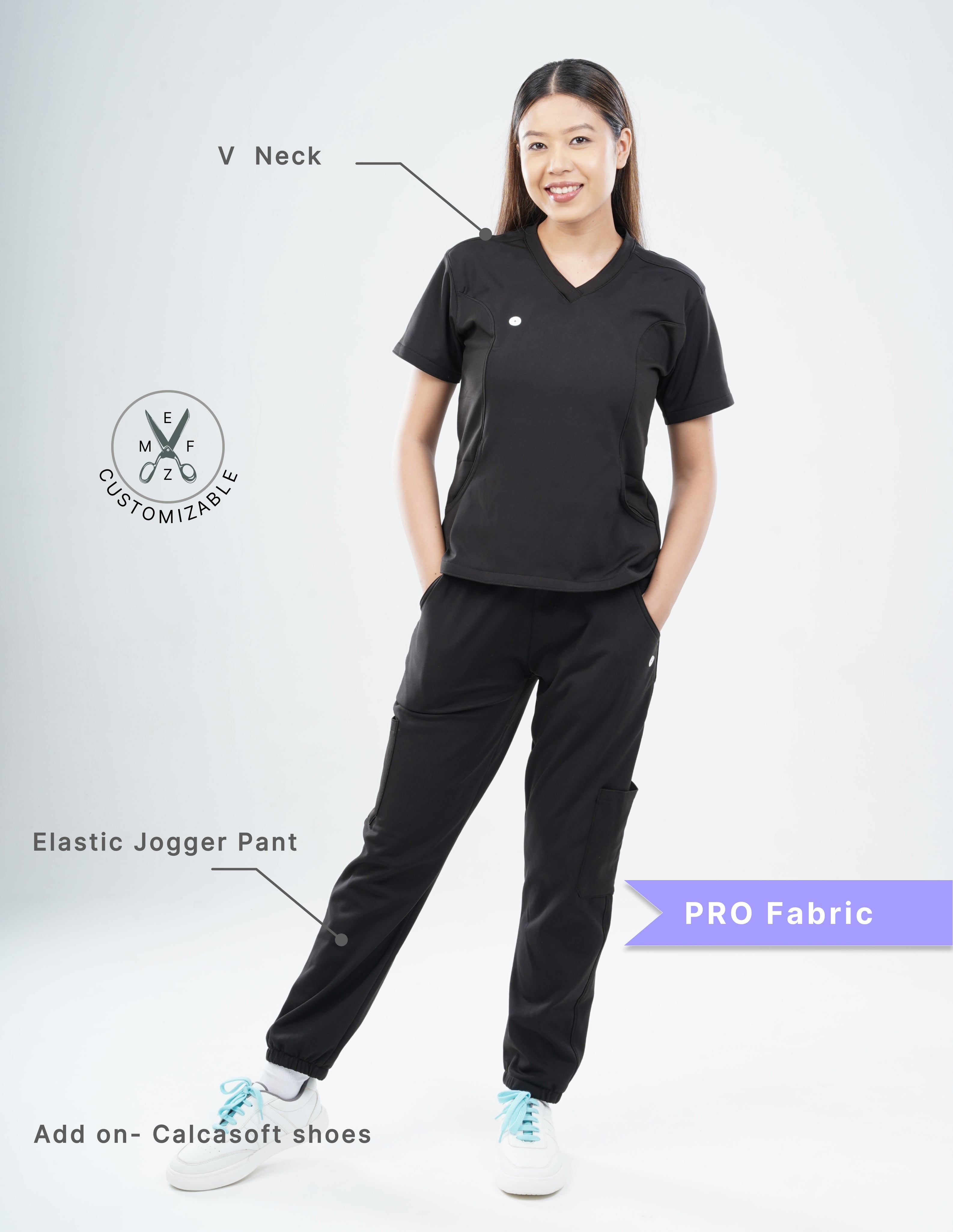 VANTA BLACK  V Neck / Jogger Pant / 4 way Stretch (FemaleFullset) MKZ9