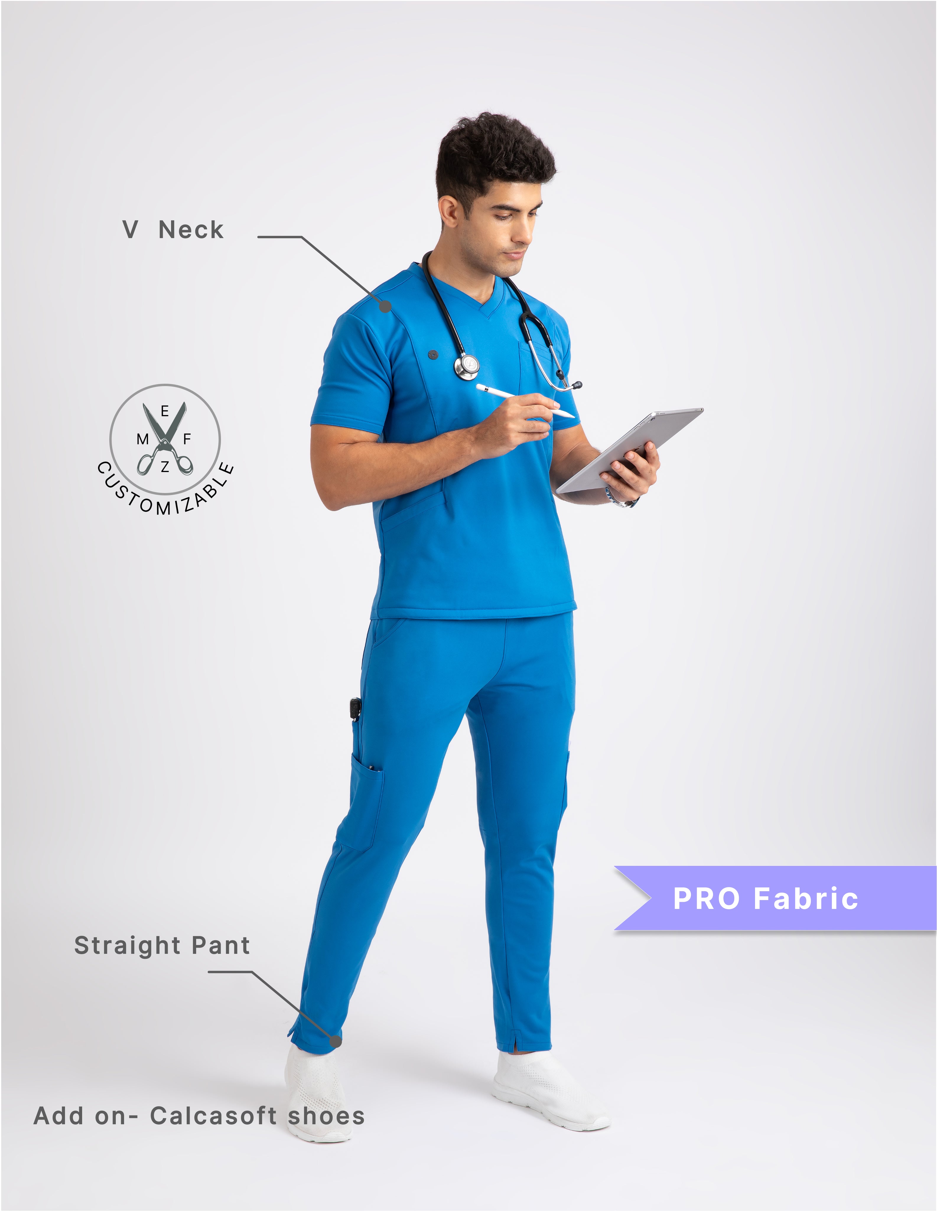 DODGER BLUE  V Neck / Straight Pant / 4 way Stretch (MaleFullset) NMKZ10