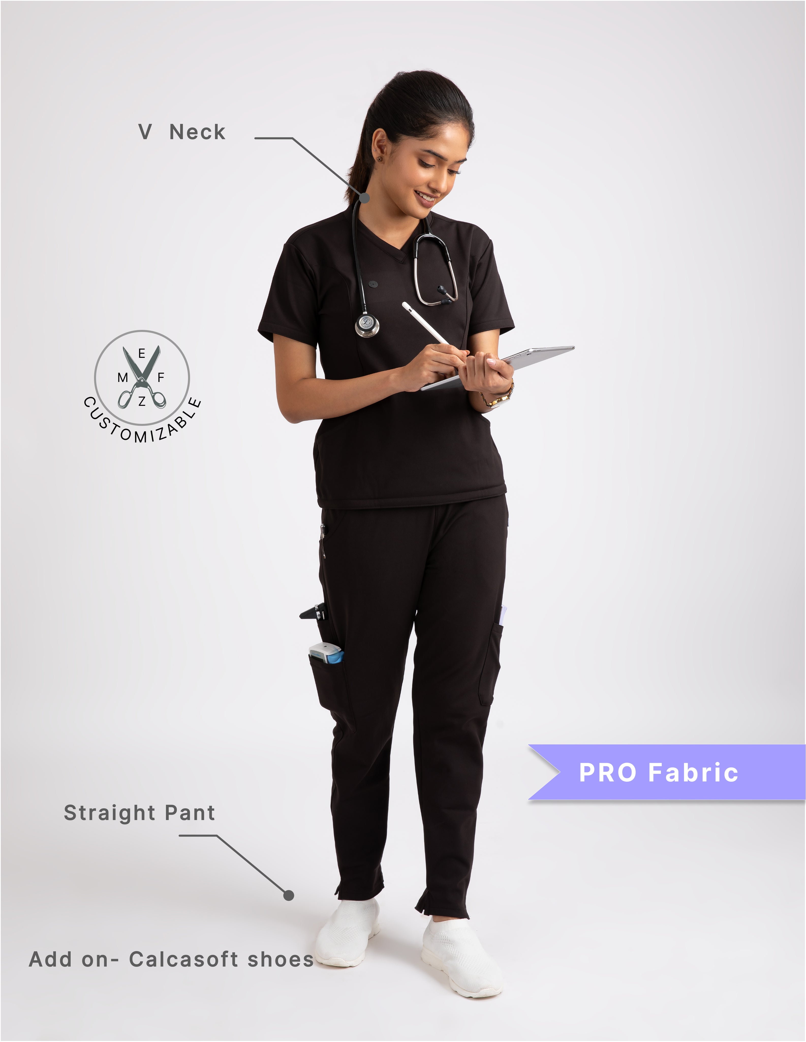 VANTA BLACK  V Neck / Straight Pant / 4 way Stretch (FemaleFullset) NMKZ2