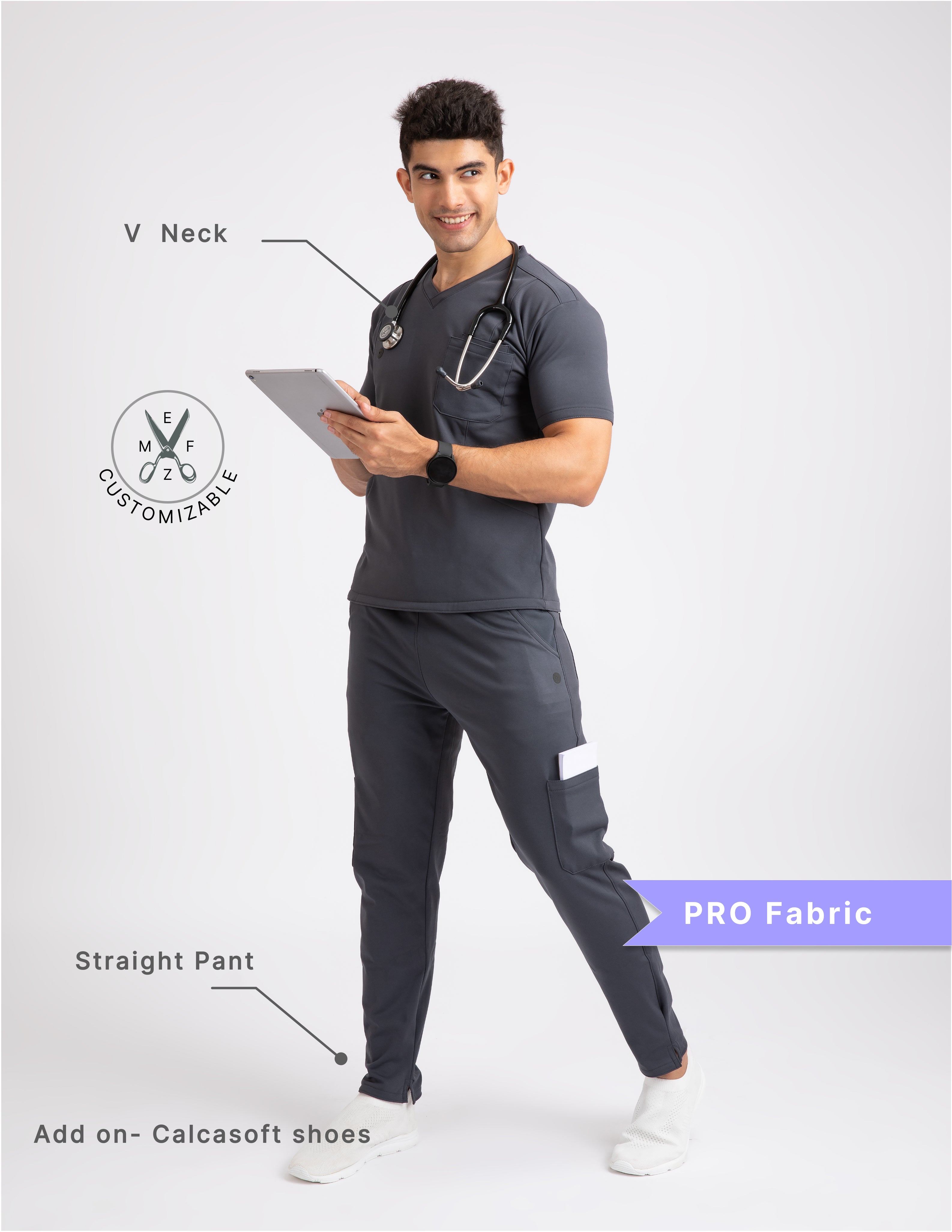 ANCHOR GREY  V Neck / Straight Pant / 4 way Stretch (MaleFullset) NMKZ9