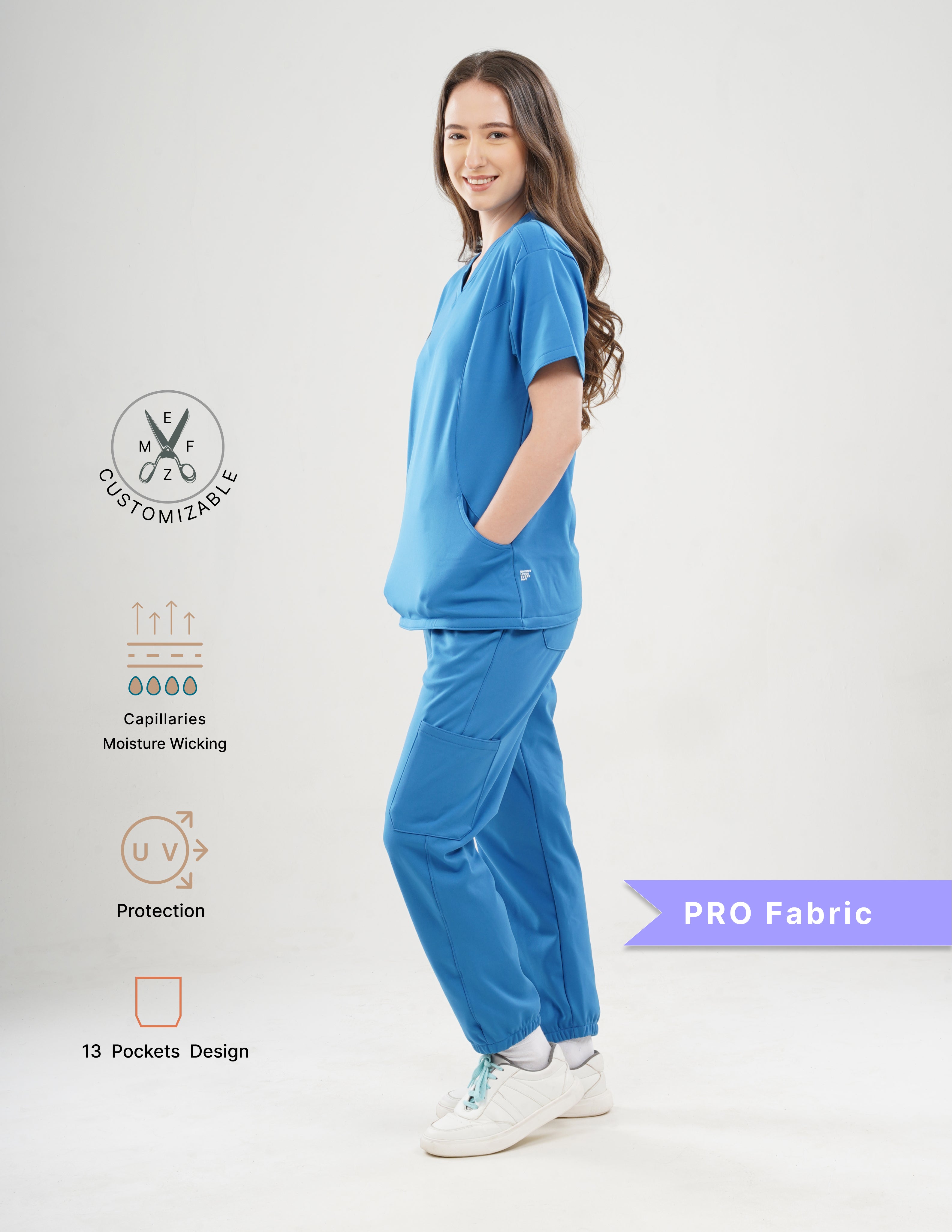 DODGER BLUE  V Neck / Jogger Pant / 4 way Stretch (FemaleFullset) MKZ4