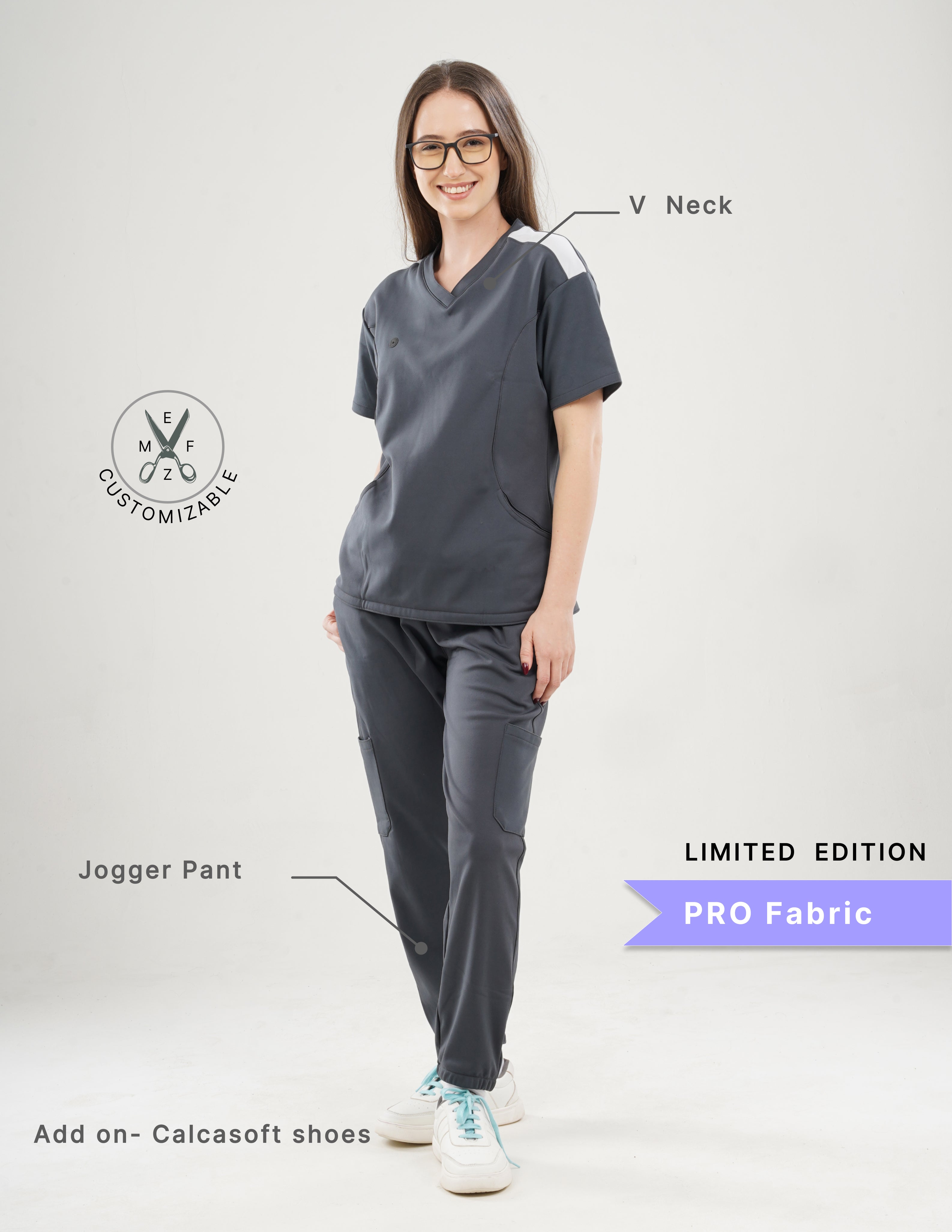 ANCHOR GREY - LIMITED EDITION  V Neck / Jogger Pant / 4 way Stretch (FemaleFullset) MKZ7