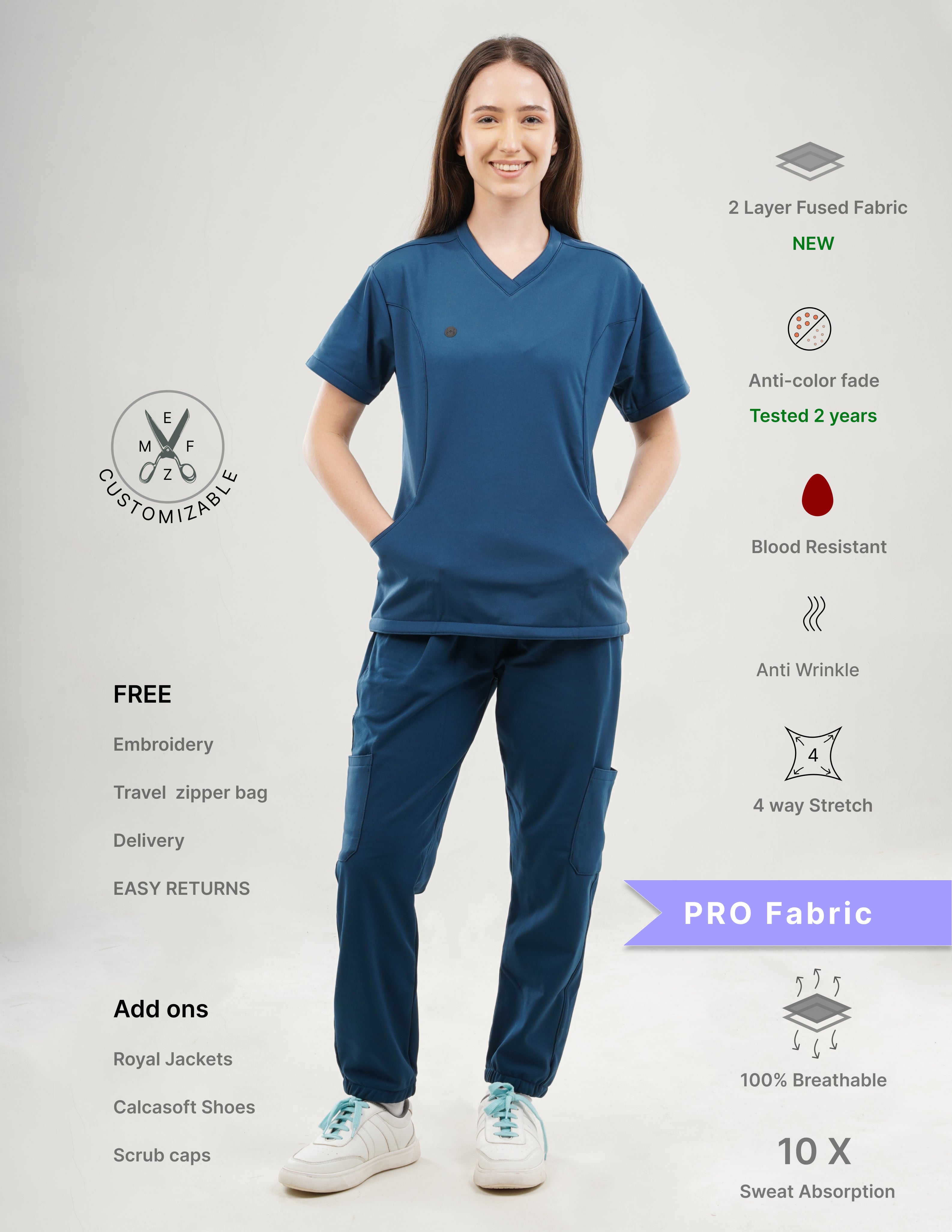 PRUSSIAN BLUE V Neck / Jogger Pant / 4 way Stretch (FemaleFullset) MKZ1