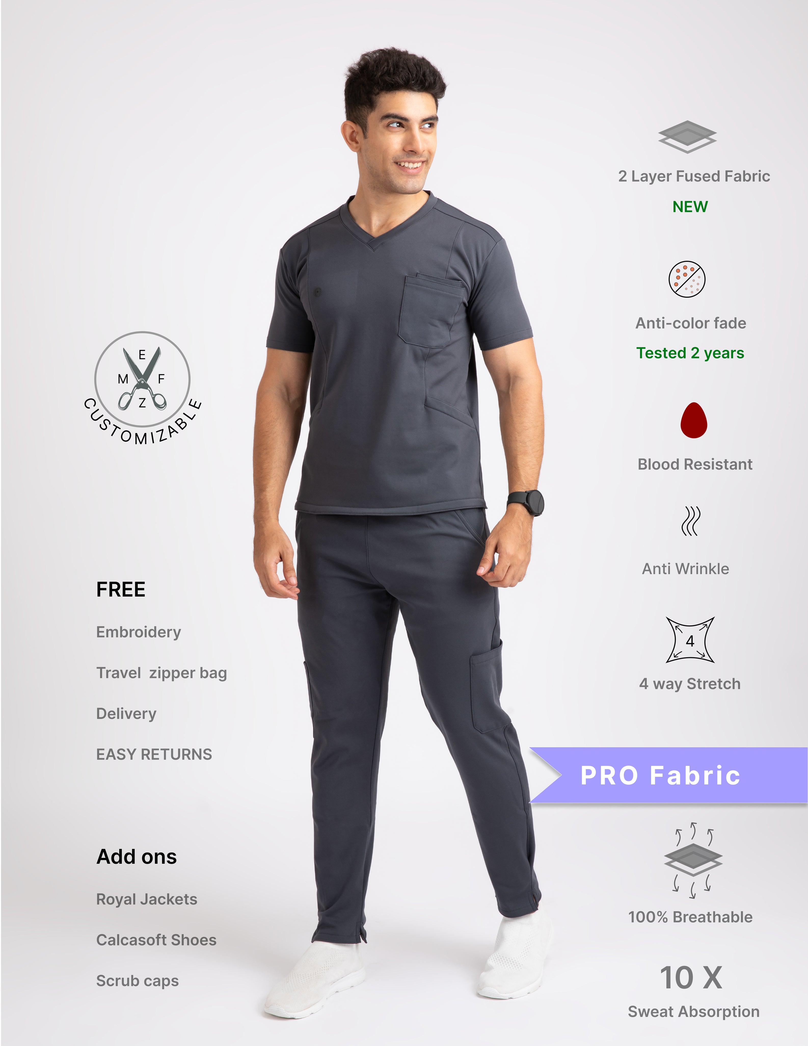 ANCHOR GREY  V Neck / Straight Pant / 4 way Stretch (MaleFullset) NMKZ9