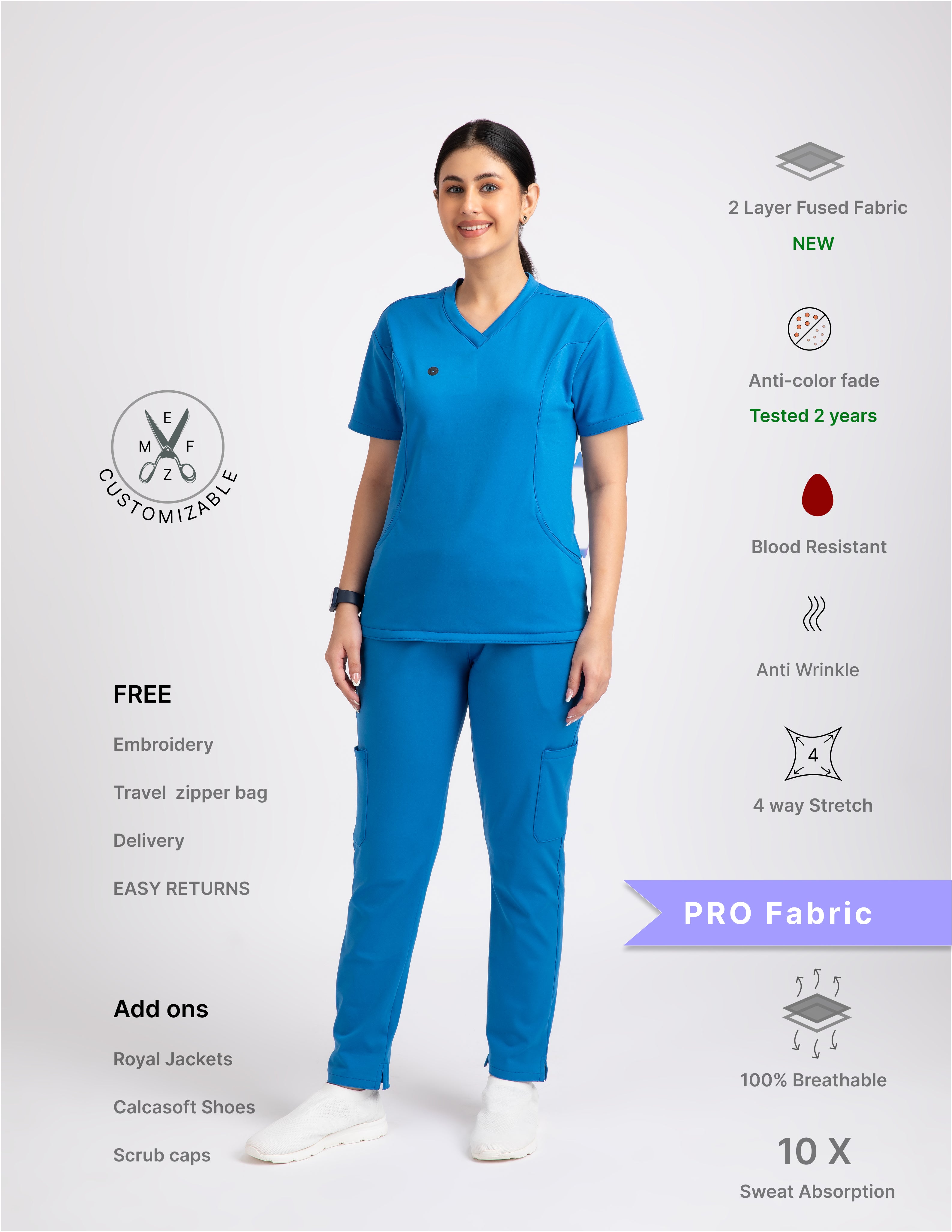 DODGER BLUE  V Neck / Straight Pant / 4 way Stretch (FemaleFullset) NMKZ5