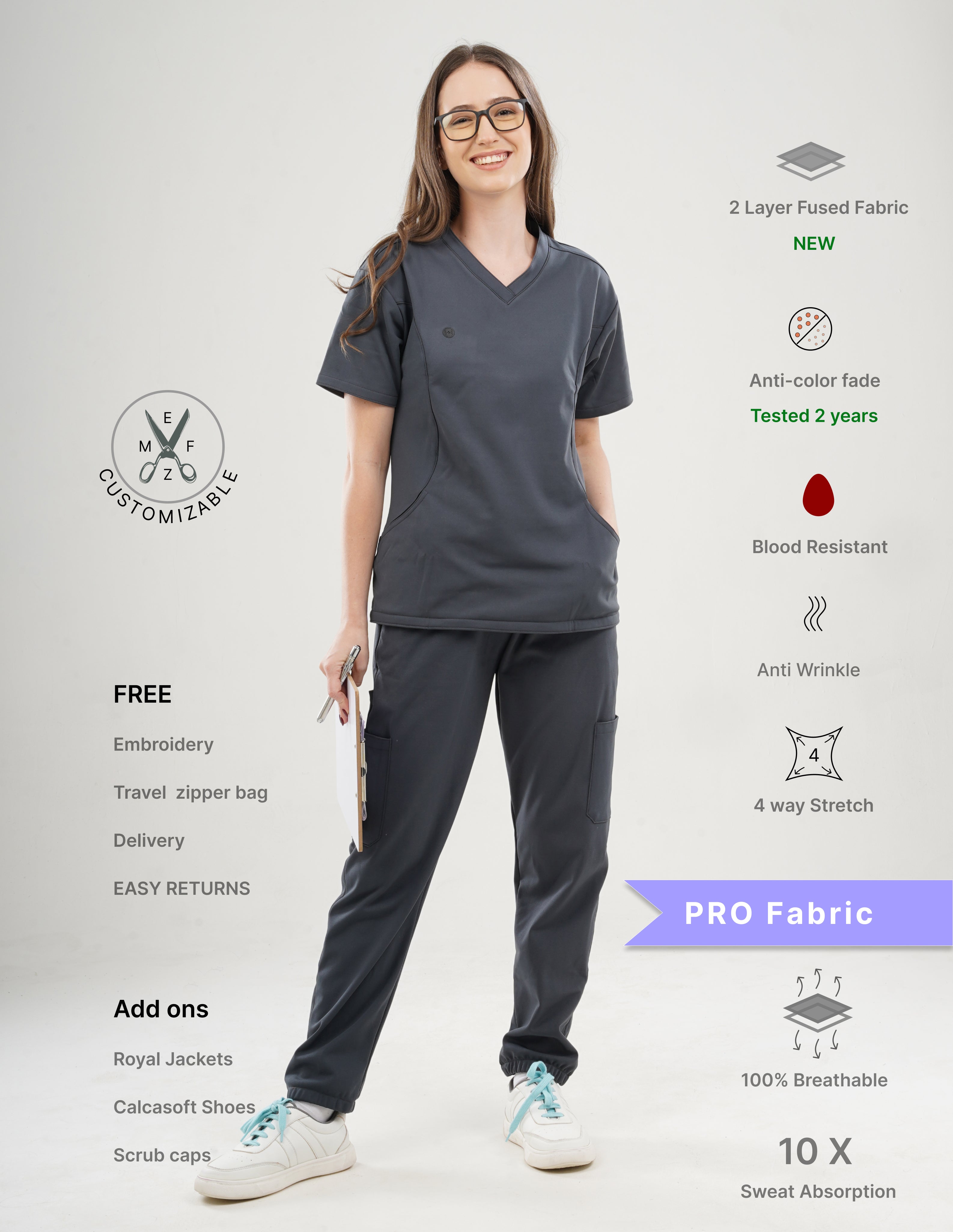 ANCHOR GREY  V Neck / Jogger Pant / 4 way Stretch (FemaleFullset) MKZ6