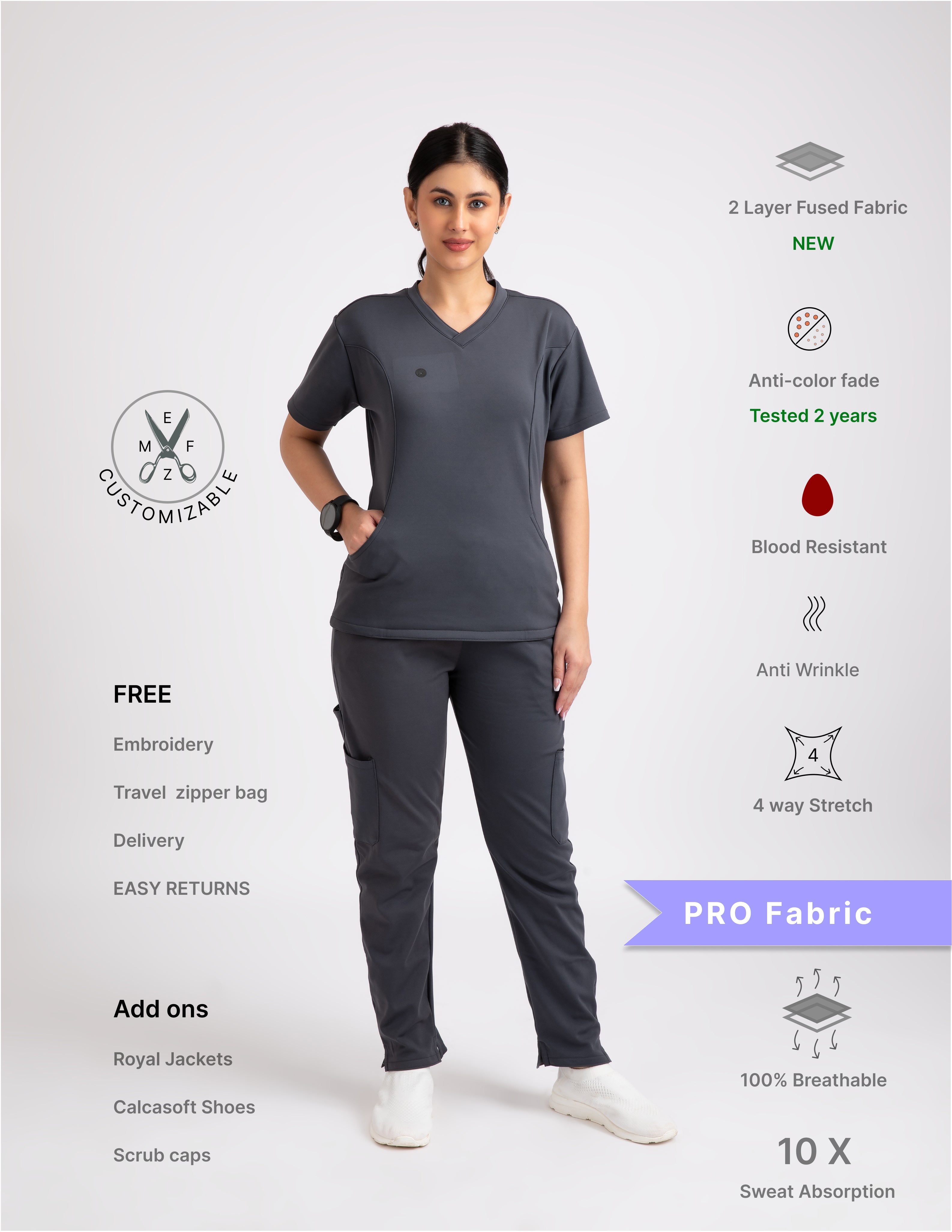 ANCHOR GREY  V Neck / Straight Pant / 4 way Stretch (FemaleFullset) NMKZ4