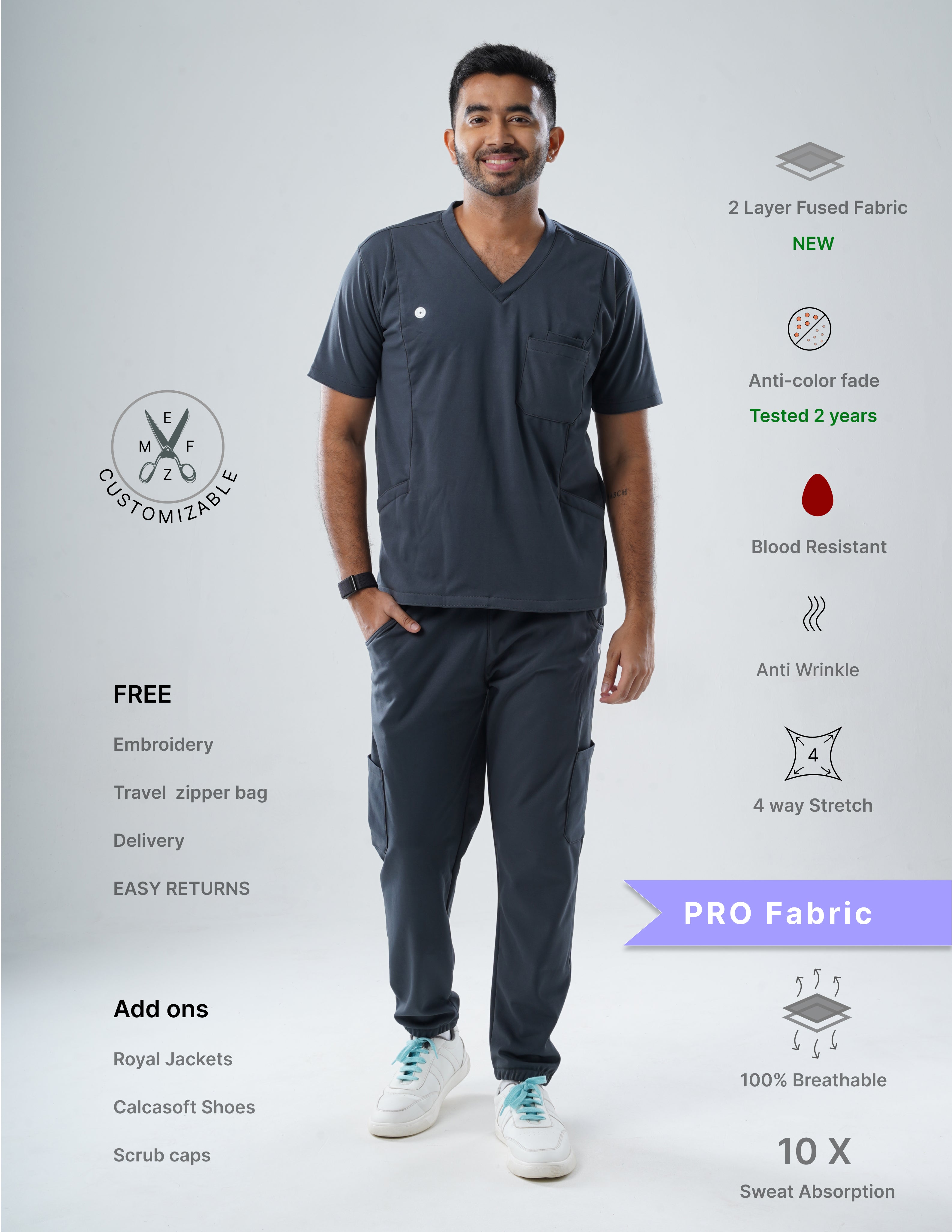 ANCHOR GREY  V Neck / Jogger Pant / 4 way Stretch (MaleFullset) MKZ133