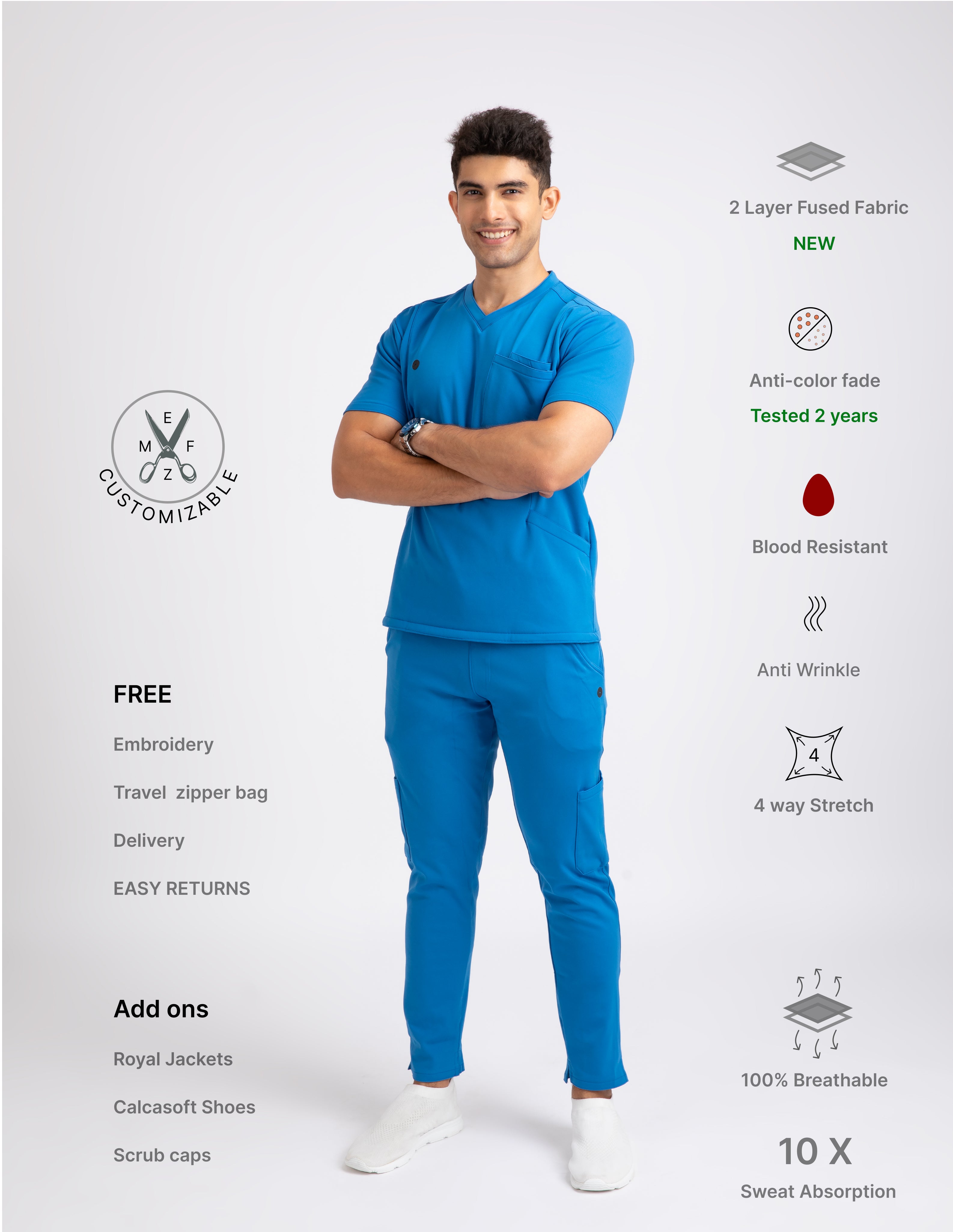 DODGER BLUE  V Neck / Straight Pant / 4 way Stretch (MaleFullset) NMKZ10