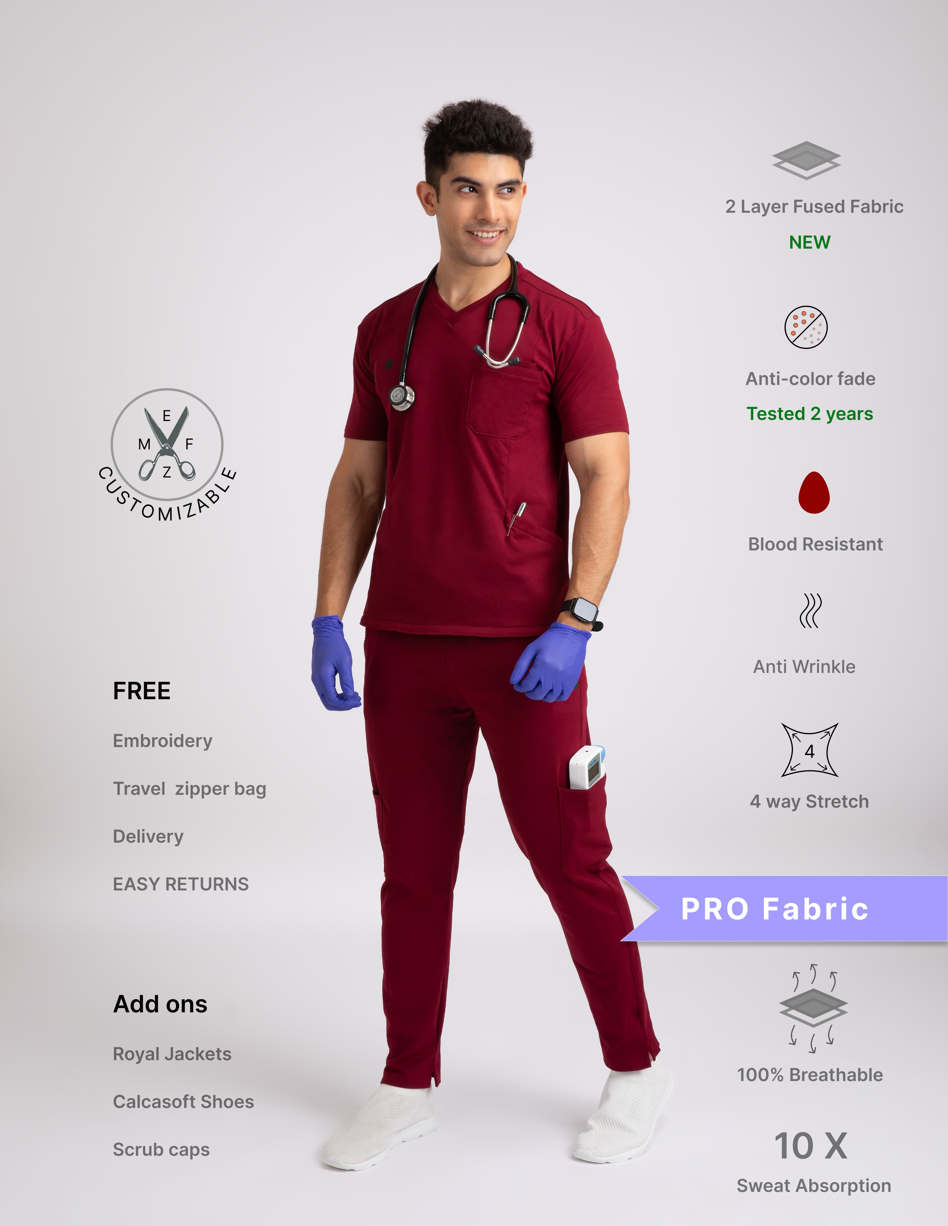 CARMINE RED V Neck / Straight Pant / 4 way Stretch (MaleFullset) NMKZ7