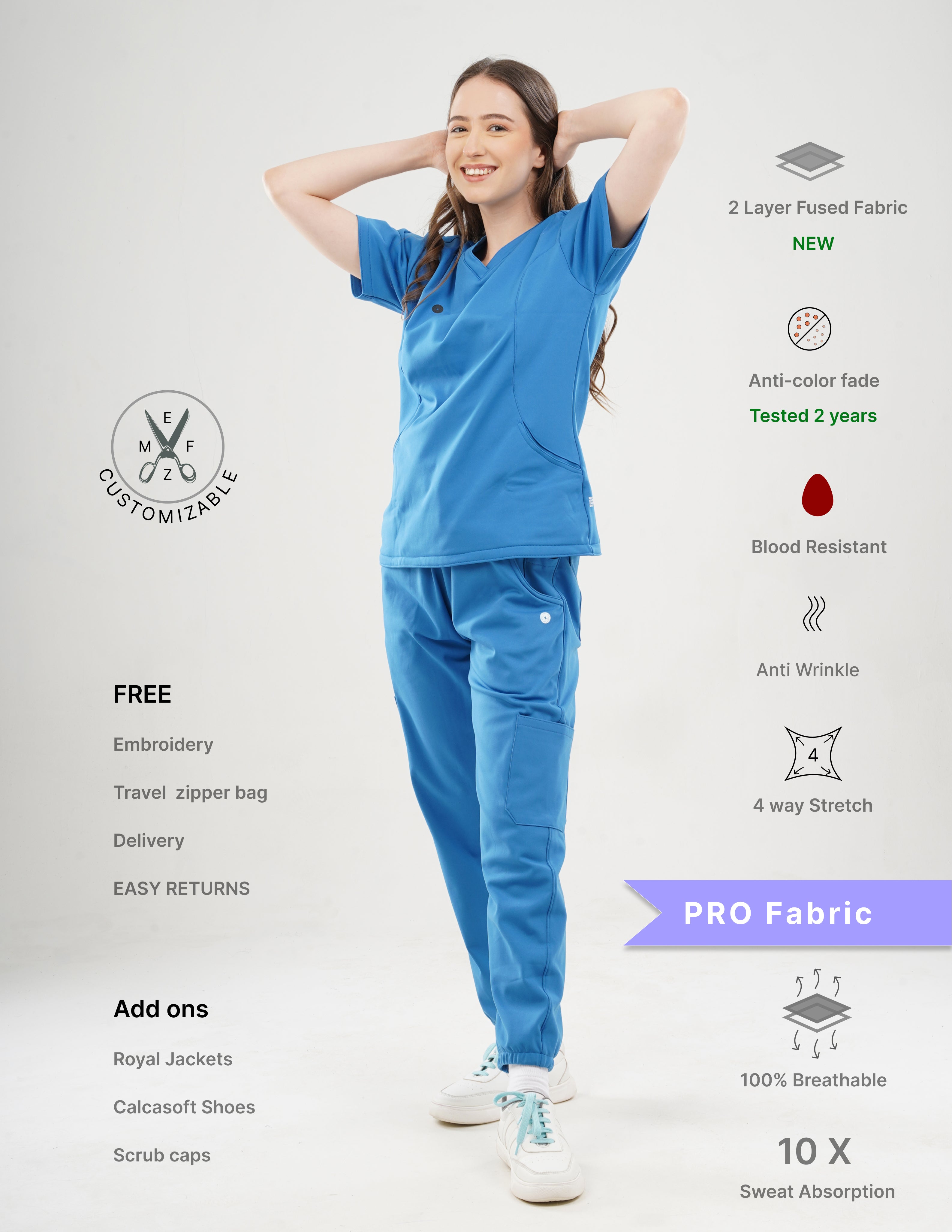 DODGER BLUE  V Neck / Jogger Pant / 4 way Stretch (FemaleFullset) MKZ4