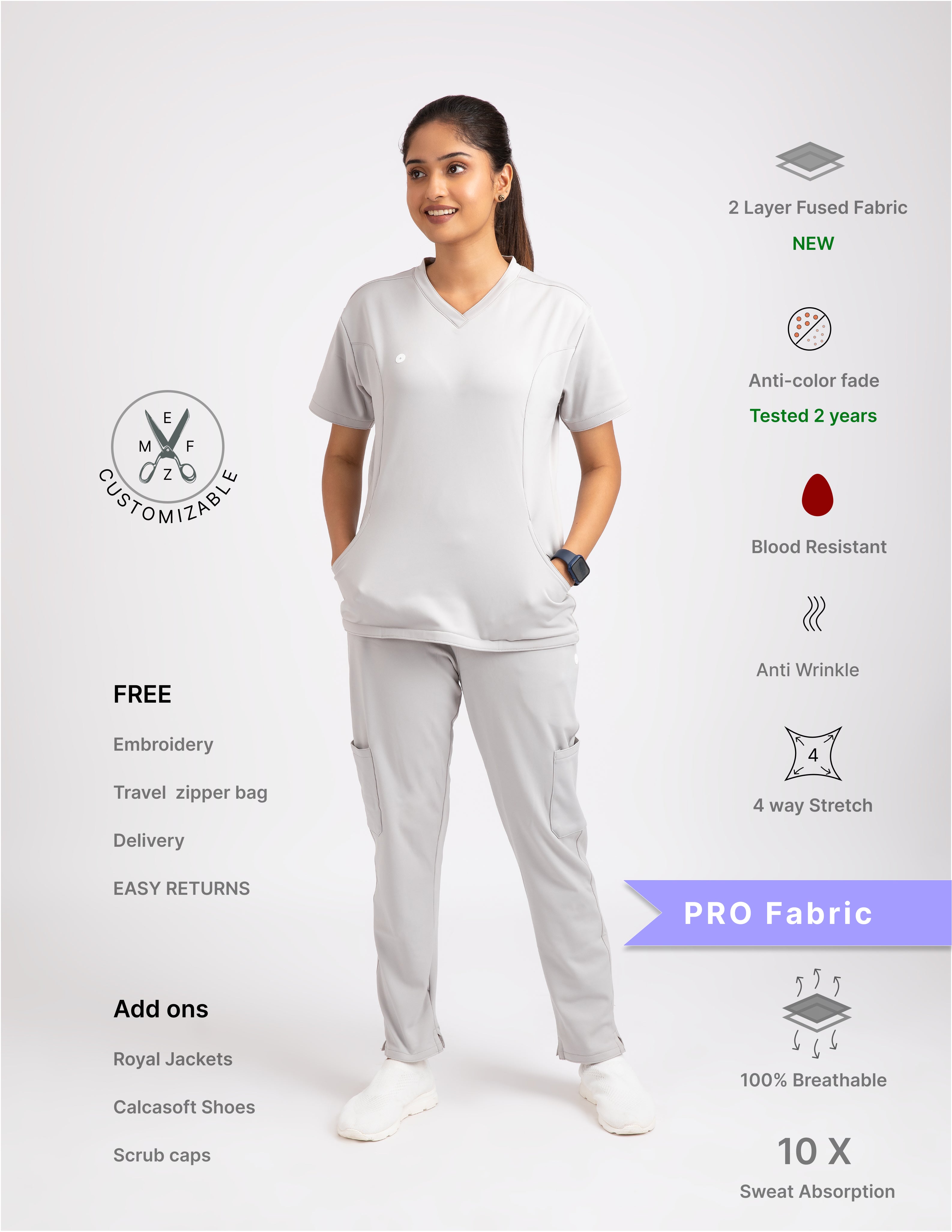 Alabaster White  V Neck / Straight Pant / 4 way Stretch (FemaleFullset) NMKZ3