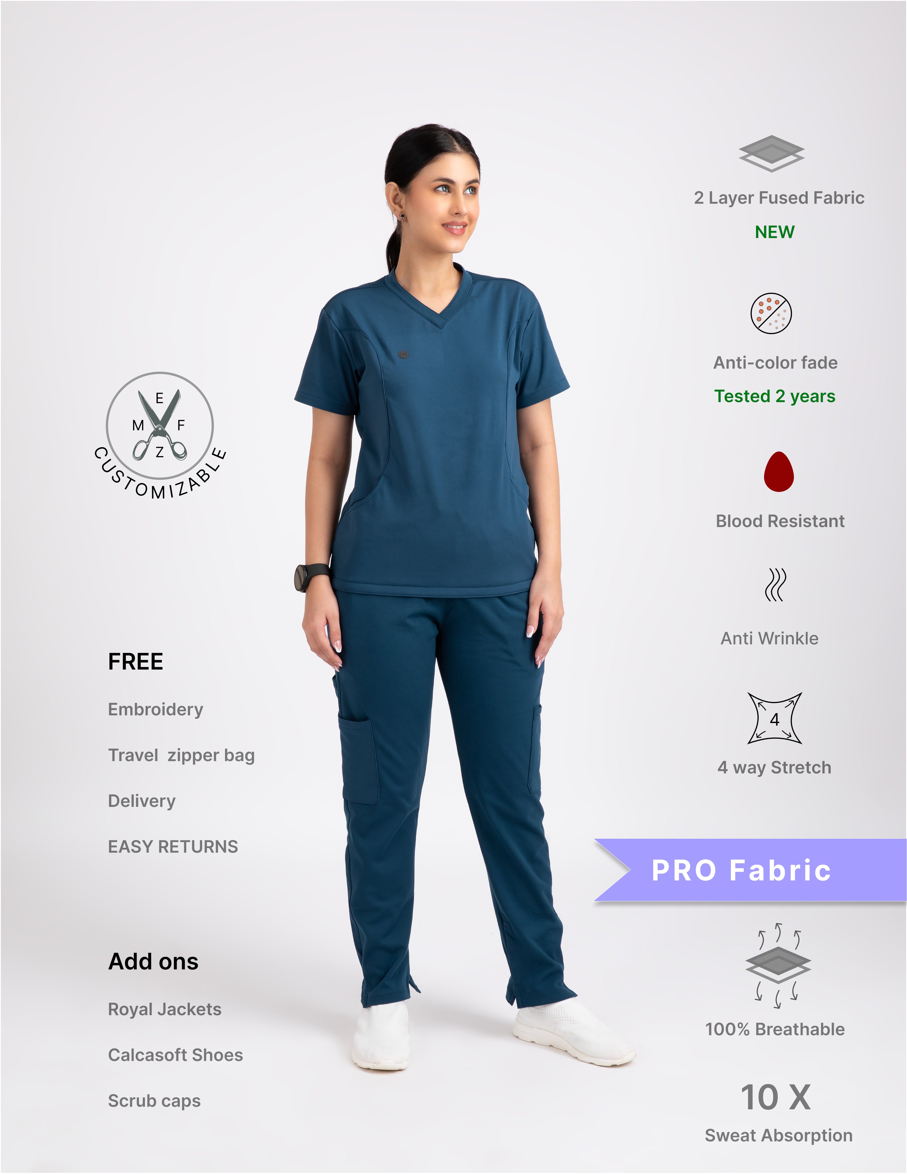 PRUSSIAN BLUE  V Neck / Straight Pant / 4 way Stretch (FemaleFullset) NMKZ6