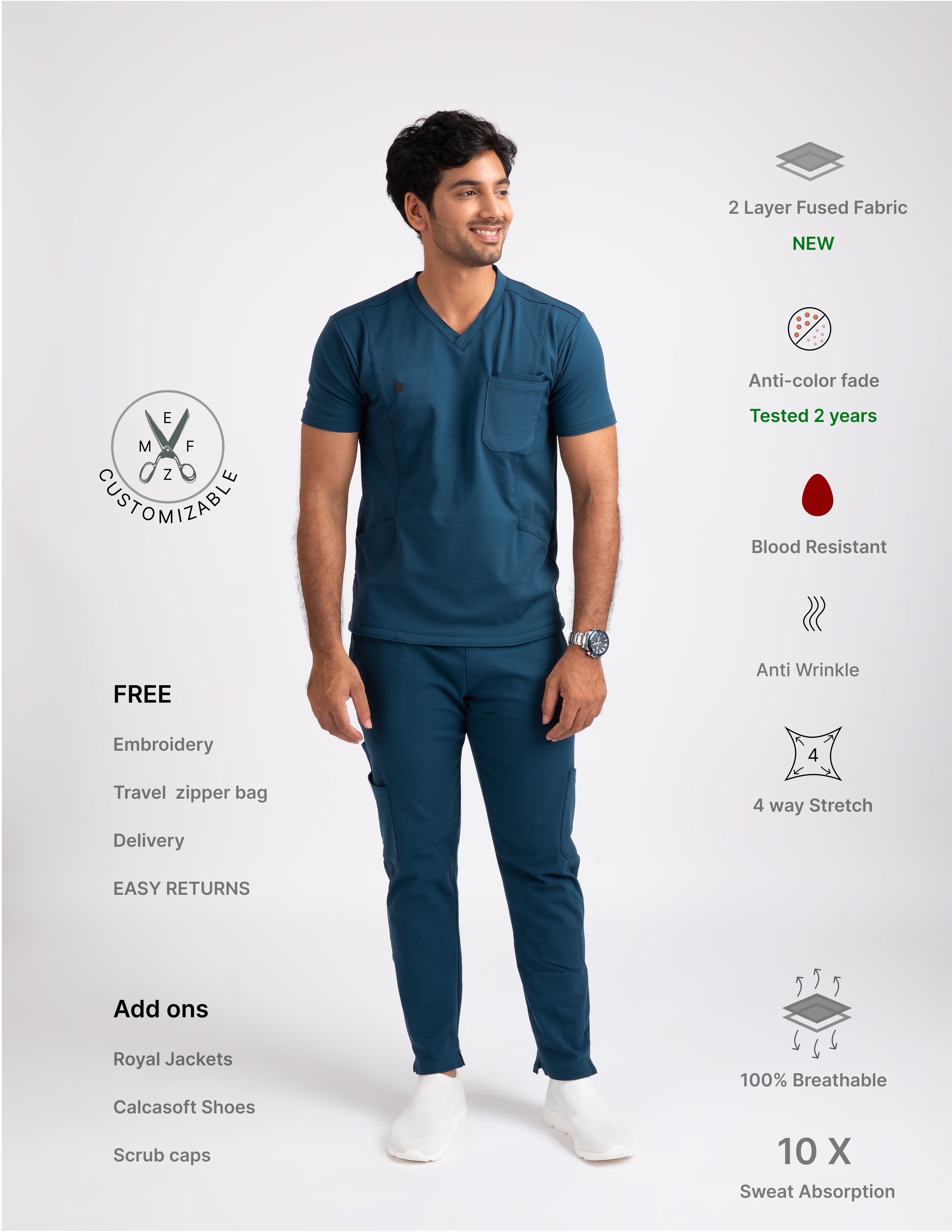 PRUSSIAN BLUE V Neck / Straight Pant / 4 way Stretch (MaleFullset) NMKZ11