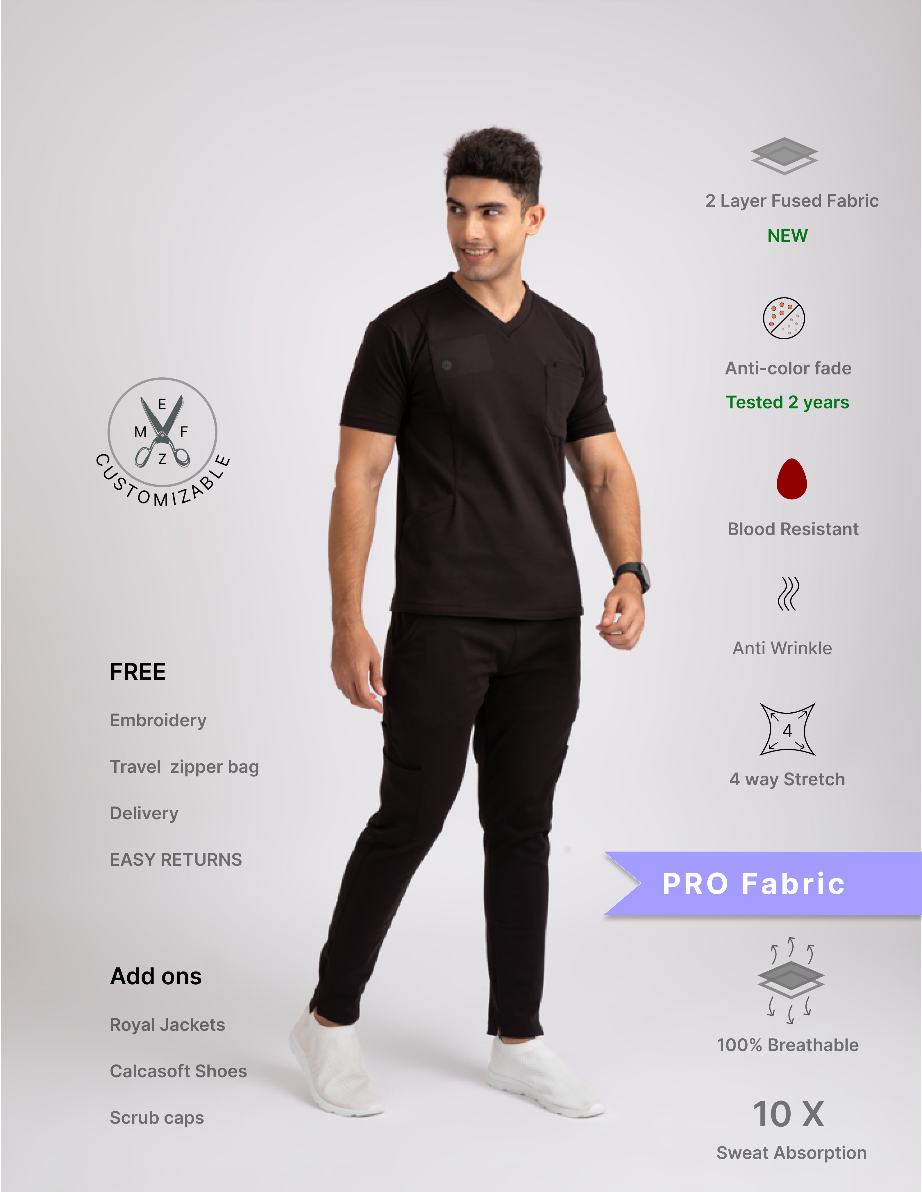 VANTA BLACK  V Neck / Straight Pant / 4 way Stretch (MaleFullset) NMKZ8