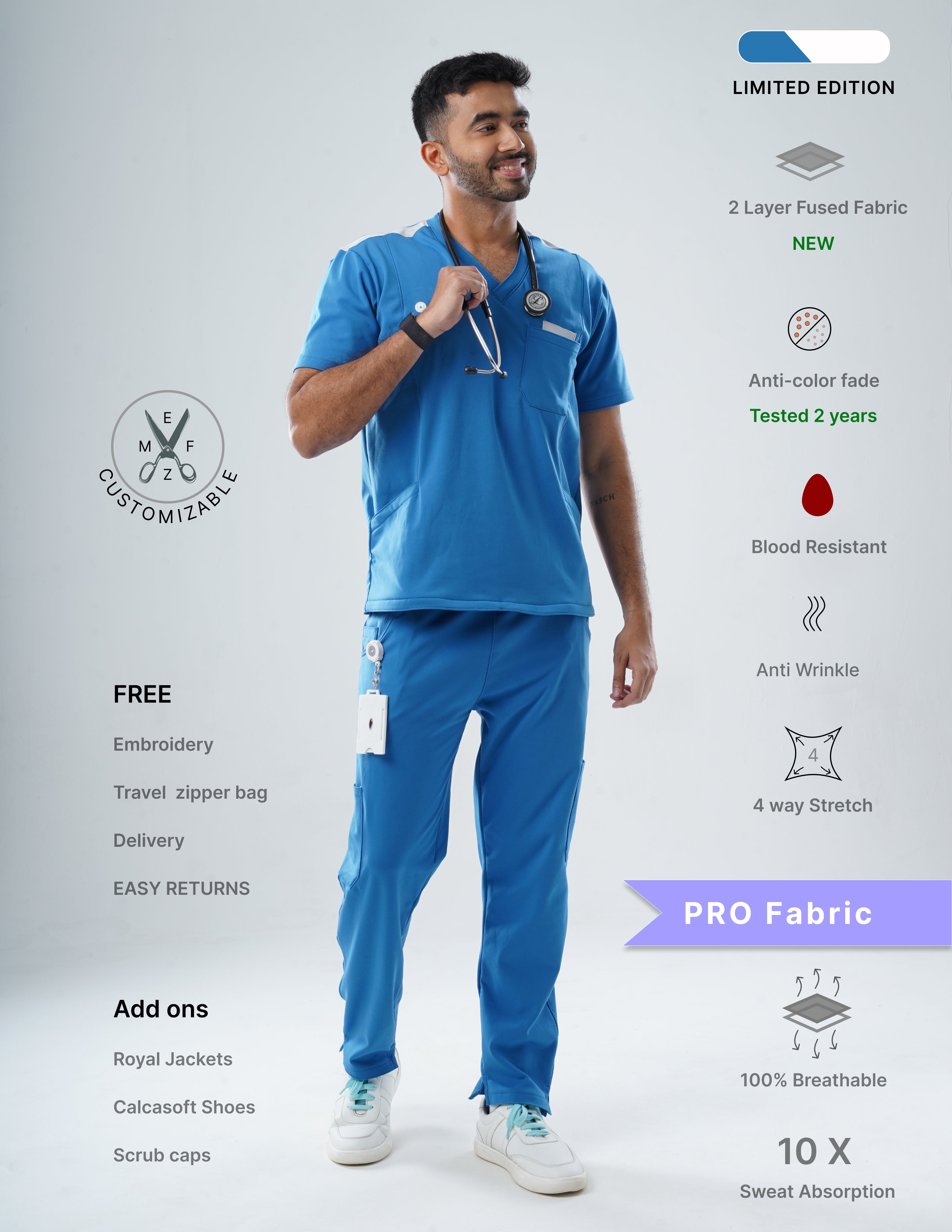 DODGER BLUE - LIMITED EDIITON V Neck / Straight Pant / 4 way Stretch (MaleFullset) MKZ132